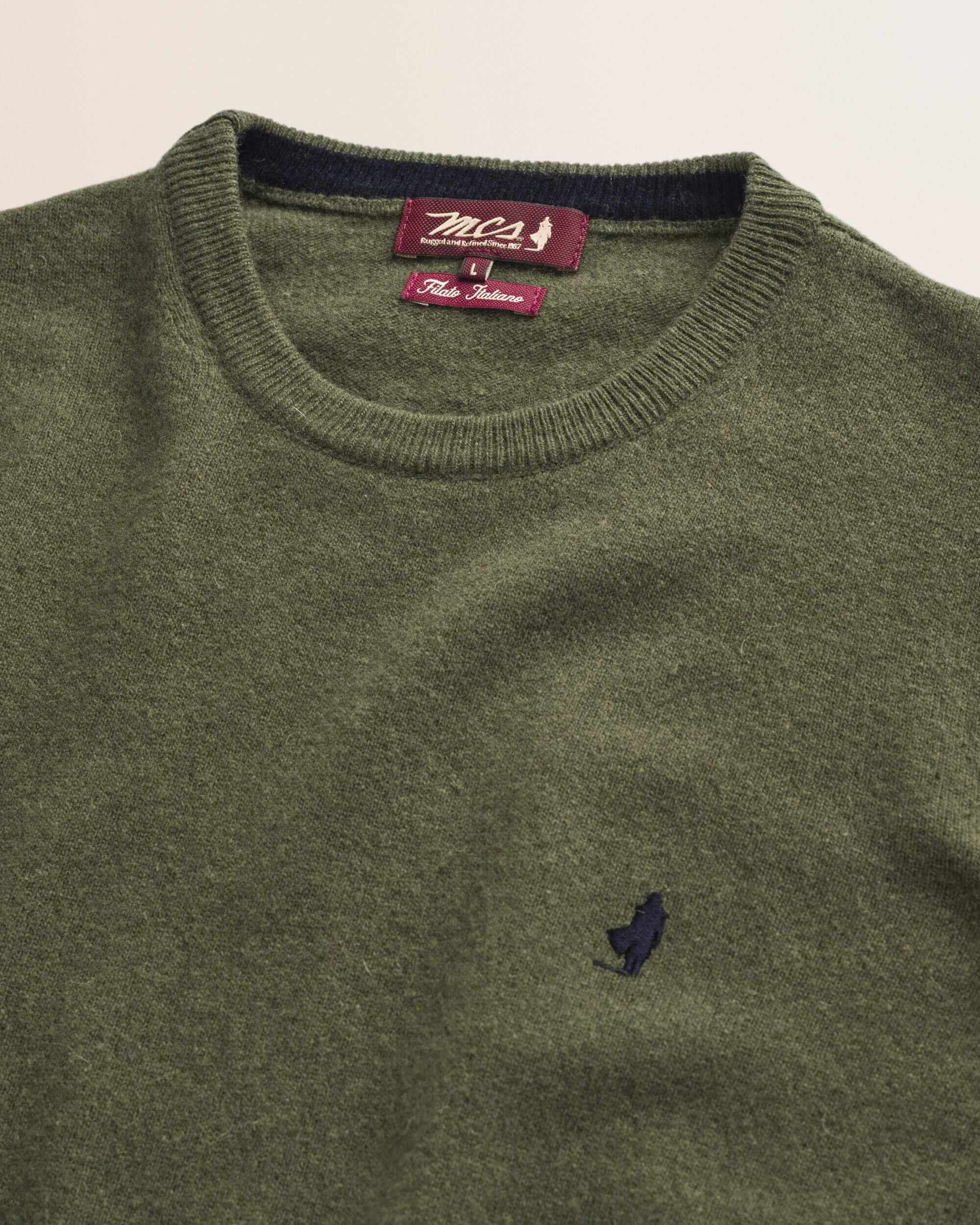 Maglia Girocollo in Lambswool  dettaglio - Olive Night
