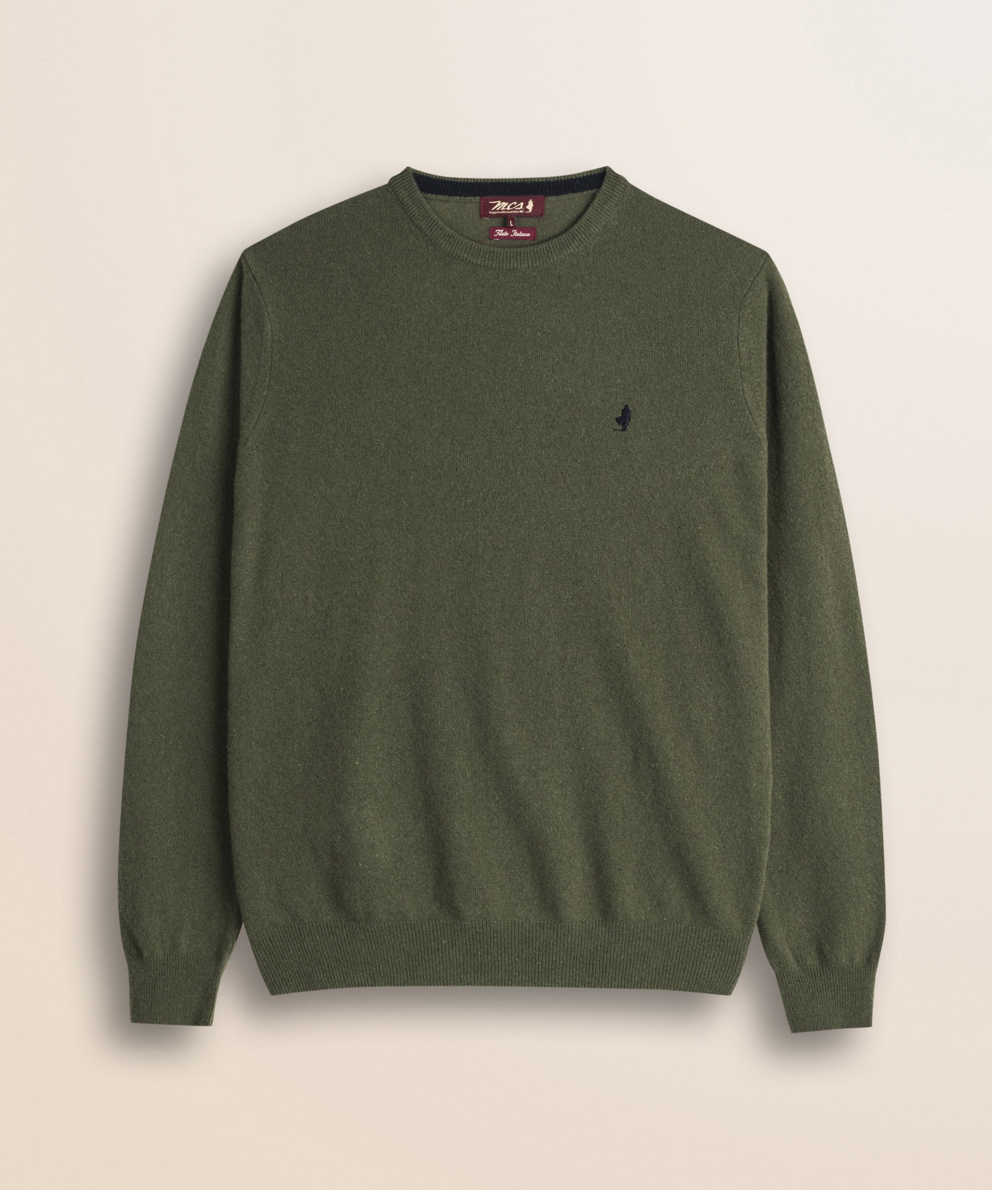 Maglia Girocollo in Lambswool  fronte - Olive Night