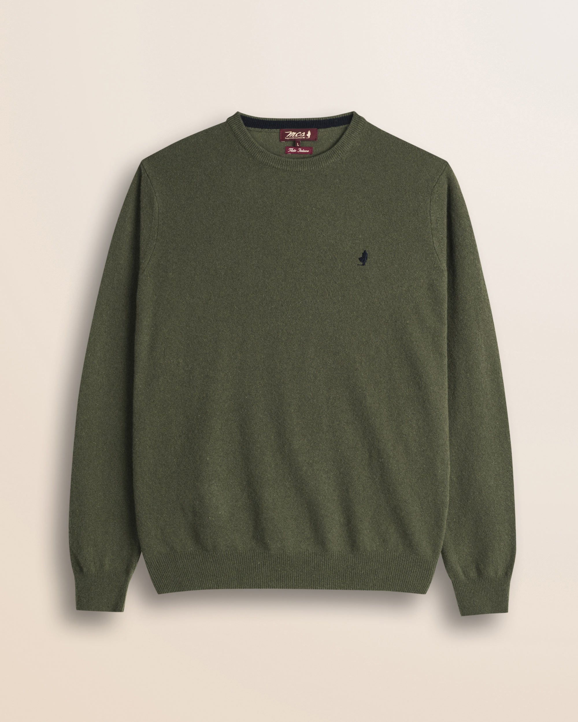 Maglia Girocollo in Lambswool  fronte - Olive Night