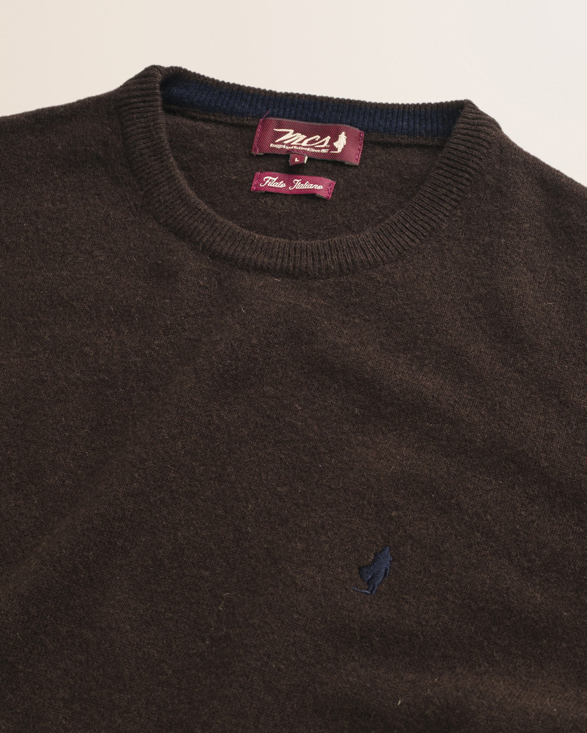Maglia Girocollo in Lambswool  dettaglio - Chocolate