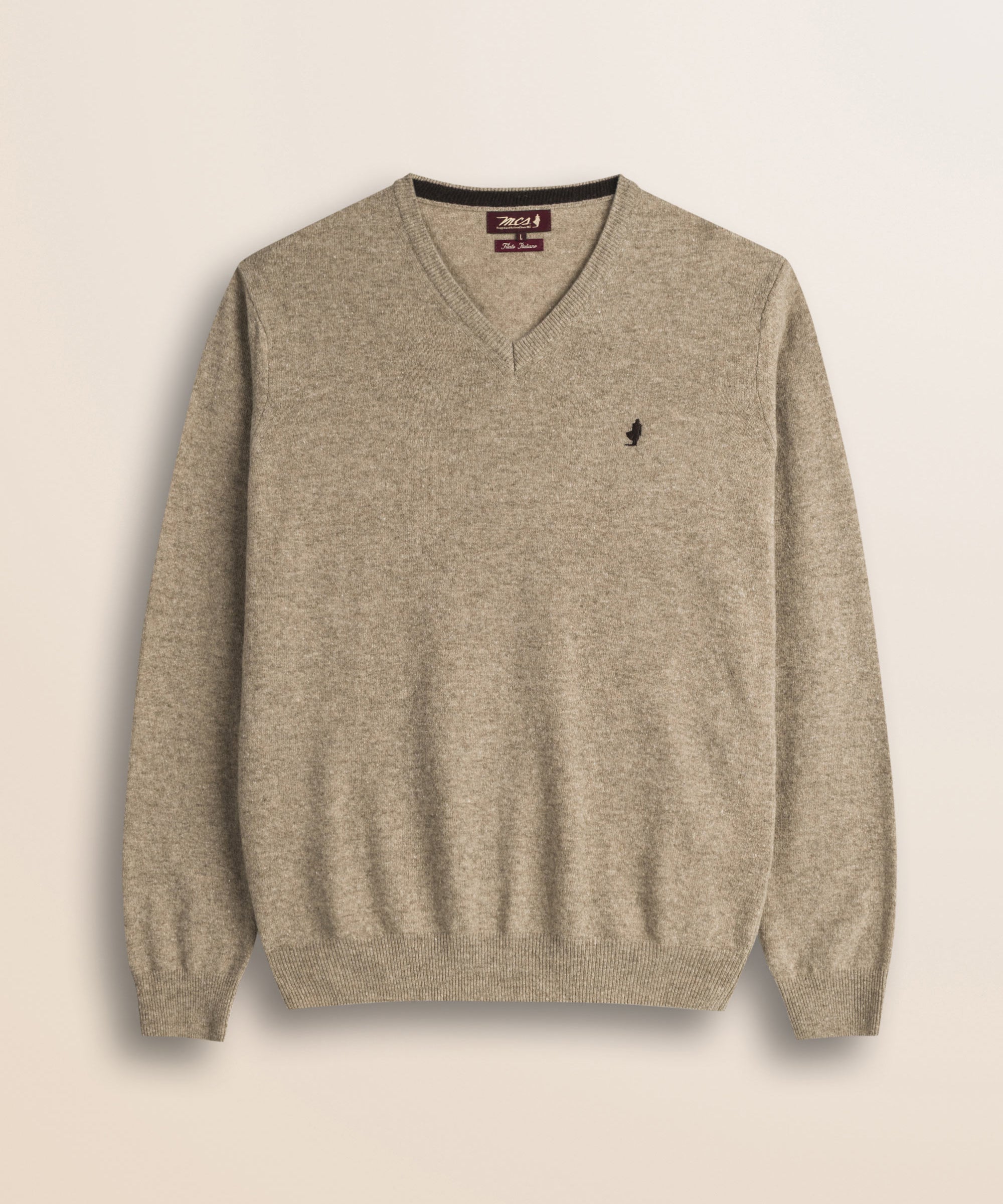 Maglia Scollo a V in Lambswool  fronte - Sand