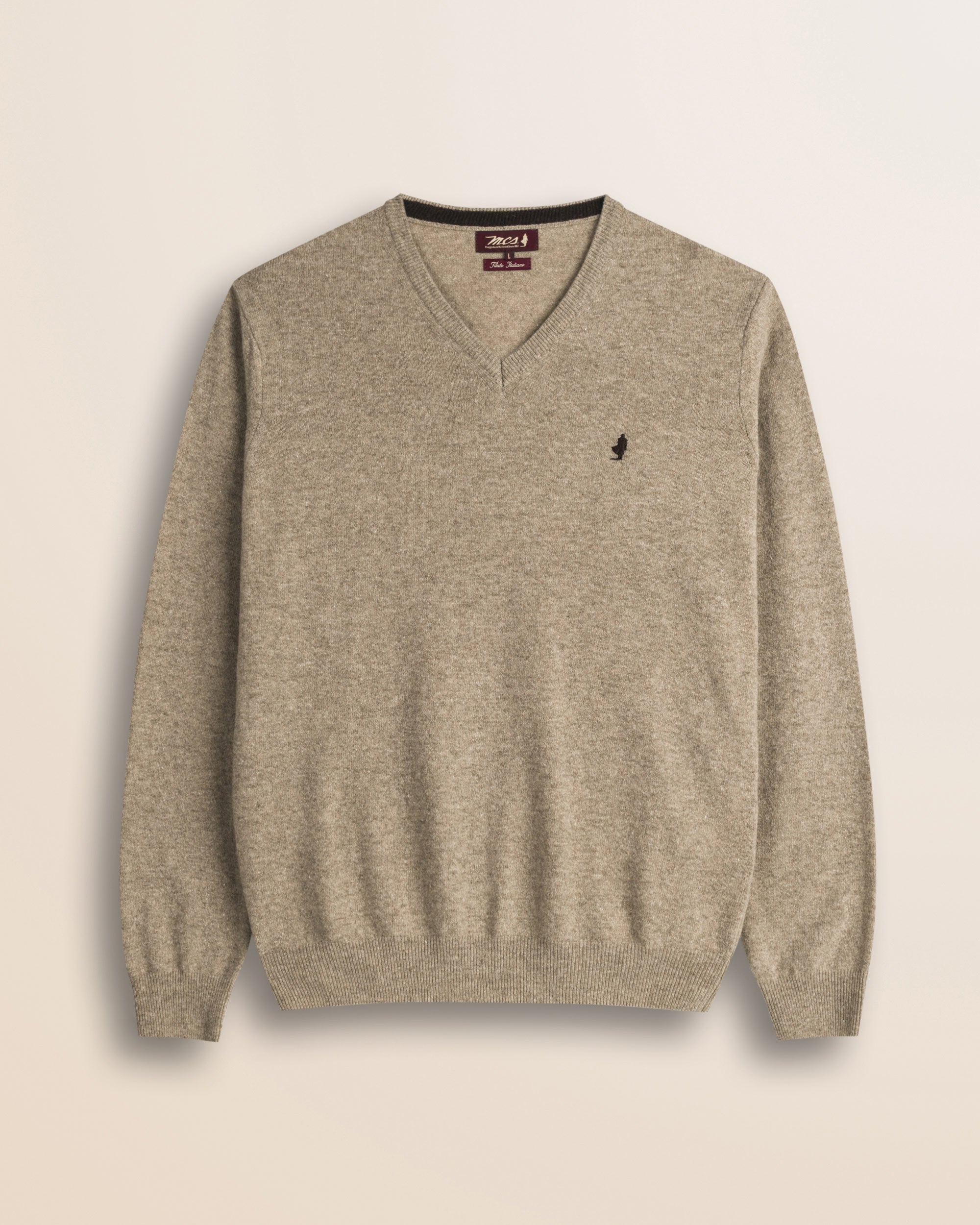 Maglia Scollo a V in Lambswool  fronte - Sand