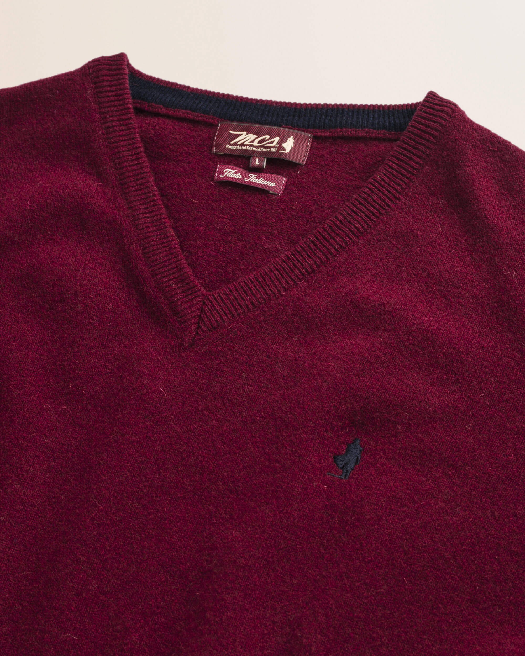 Maglia Scollo a V in Lambswool  dettaglio - Burgundy