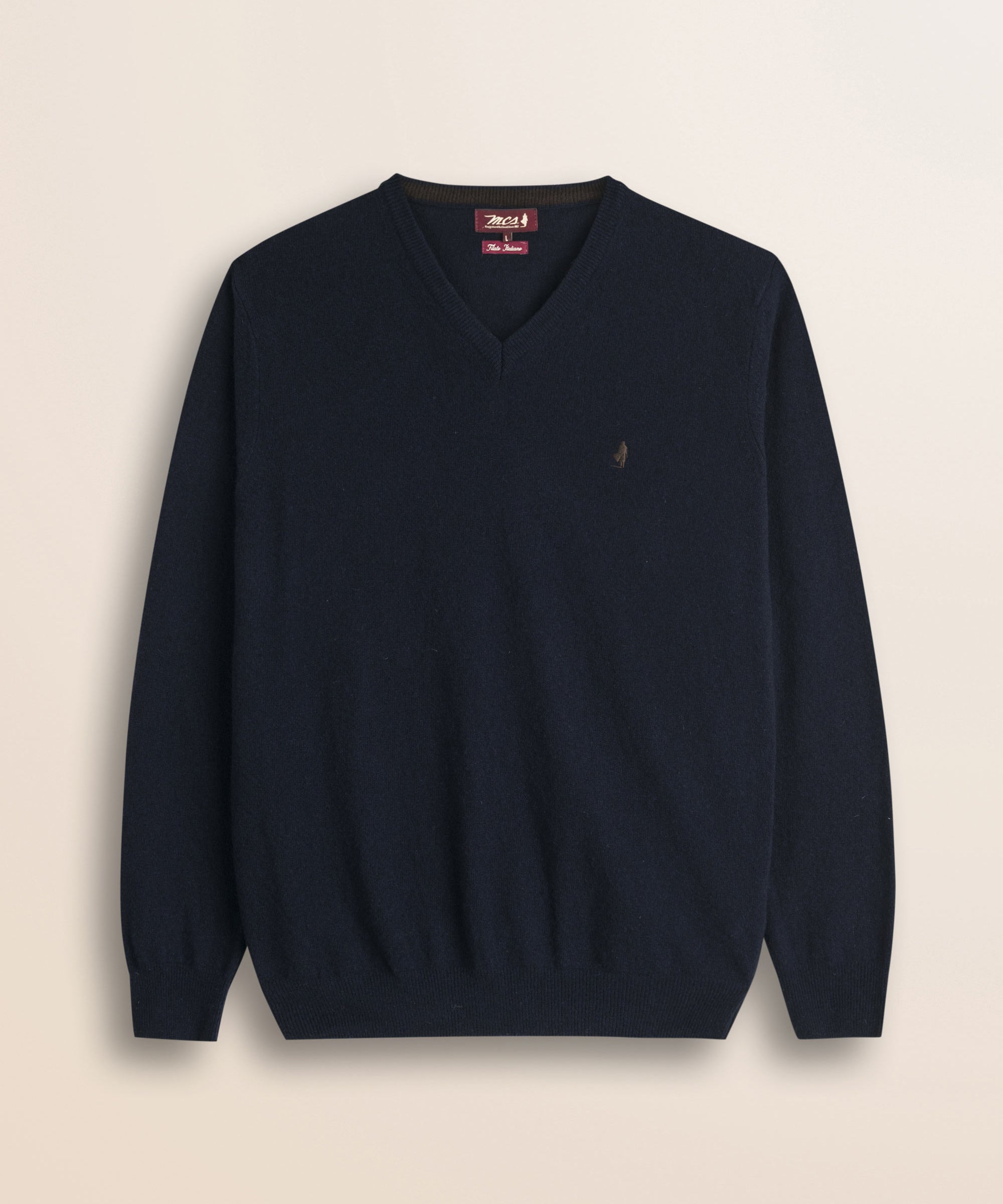 Maglia Scollo a V in Lambswool  fronte - Navy Blue