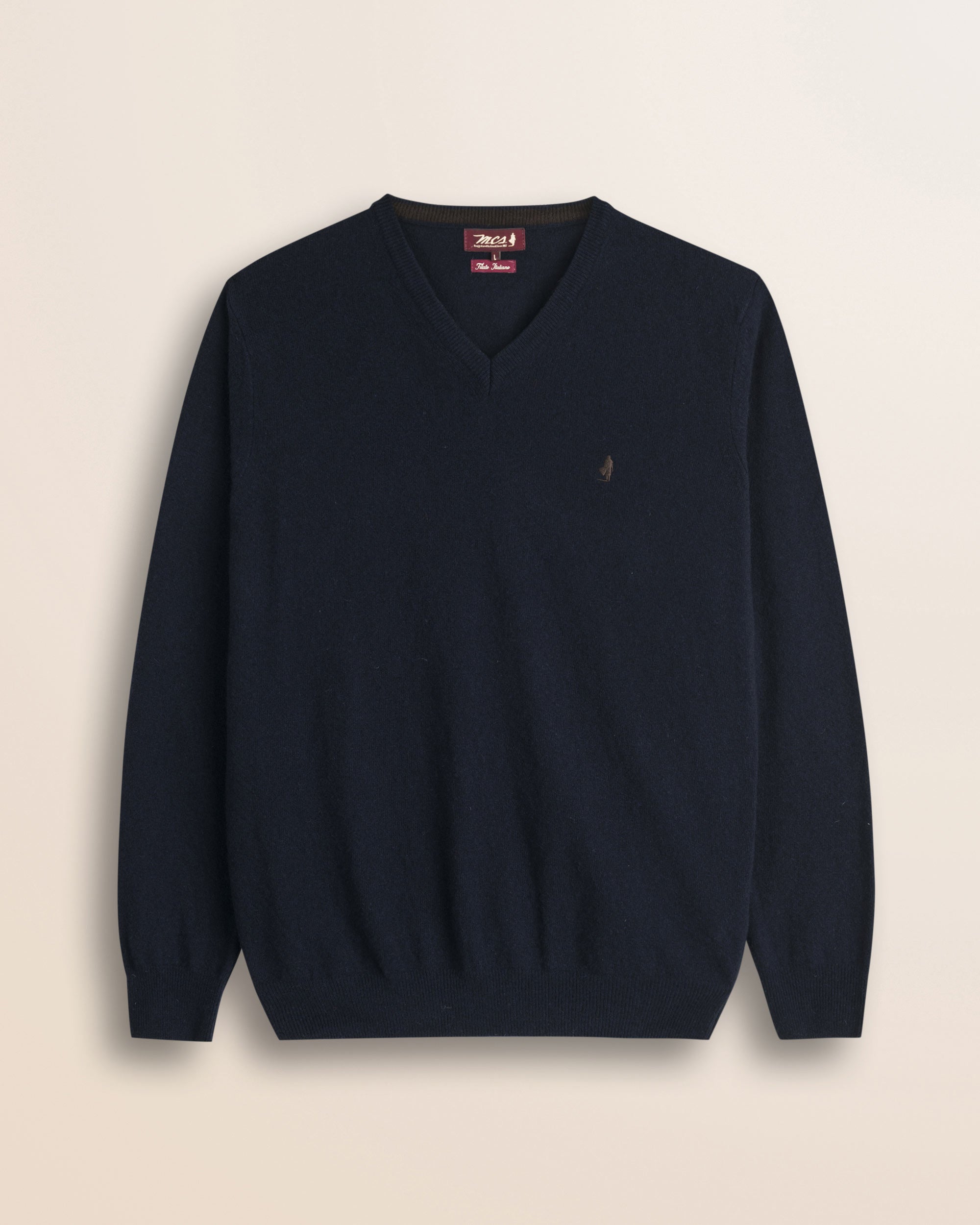 Maglia Scollo a V in Lambswool  fronte - Navy Blue