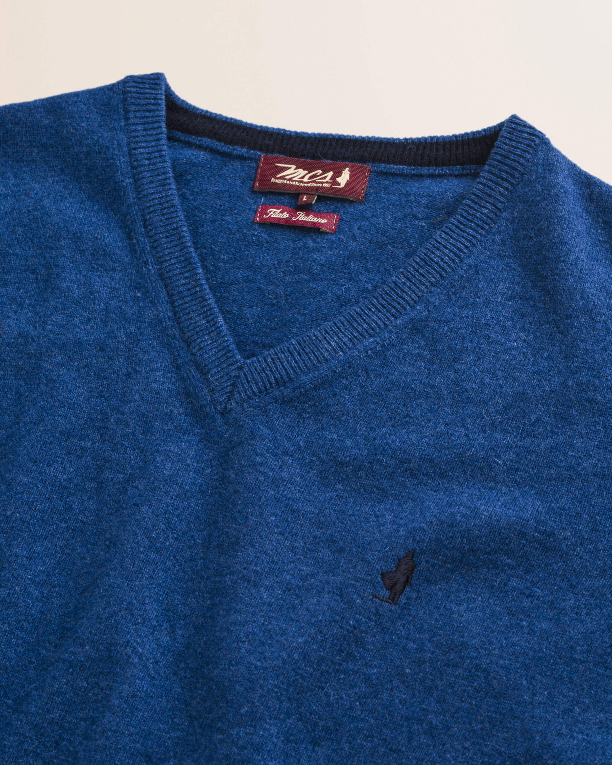 Maglia Scollo a V in Lambswool  dettaglio - Medium Blue
