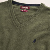 Maglia Scollo a V in Lambswool  dettaglio - Olive Night