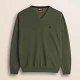 Maglia Scollo a V in Lambswool  fronte - Olive Night