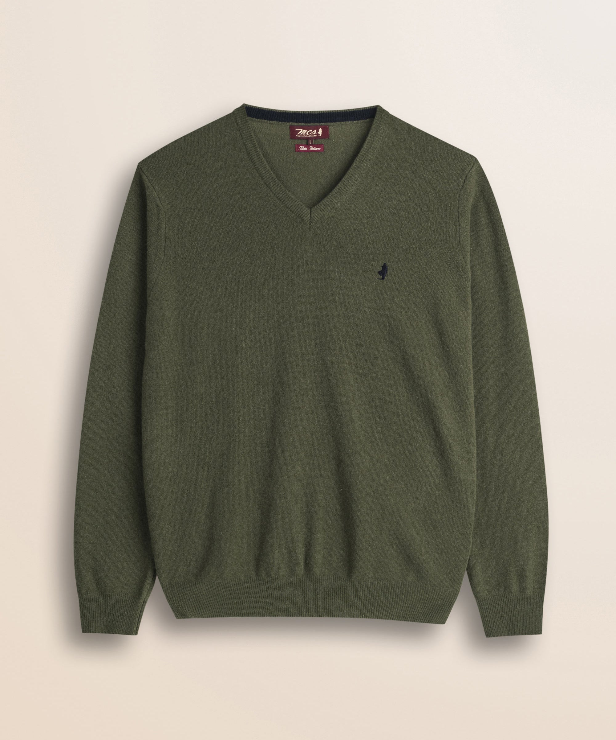 Maglia Scollo a V in Lambswool  fronte - Olive Night