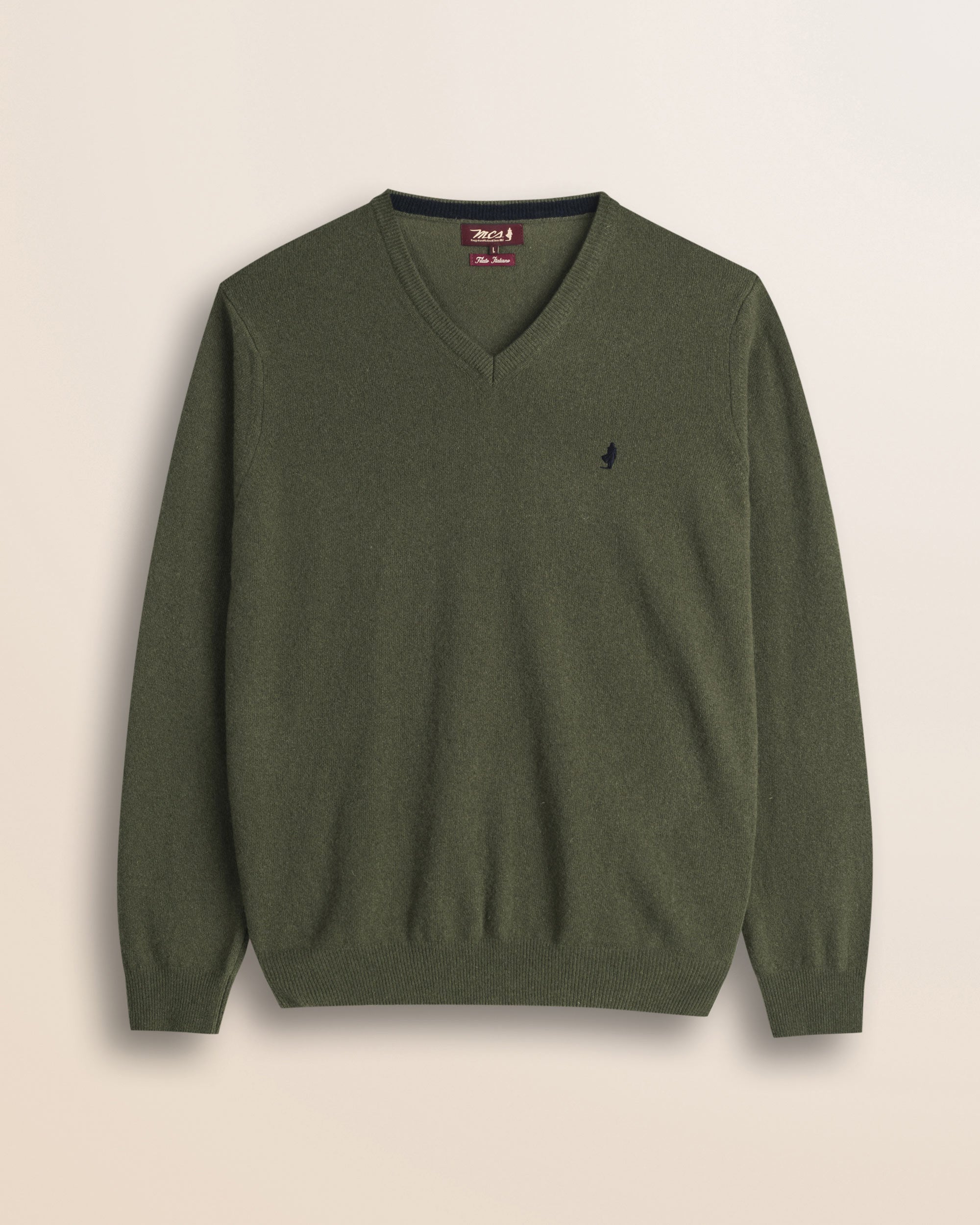 Maglia Scollo a V in Lambswool  fronte - Olive Night