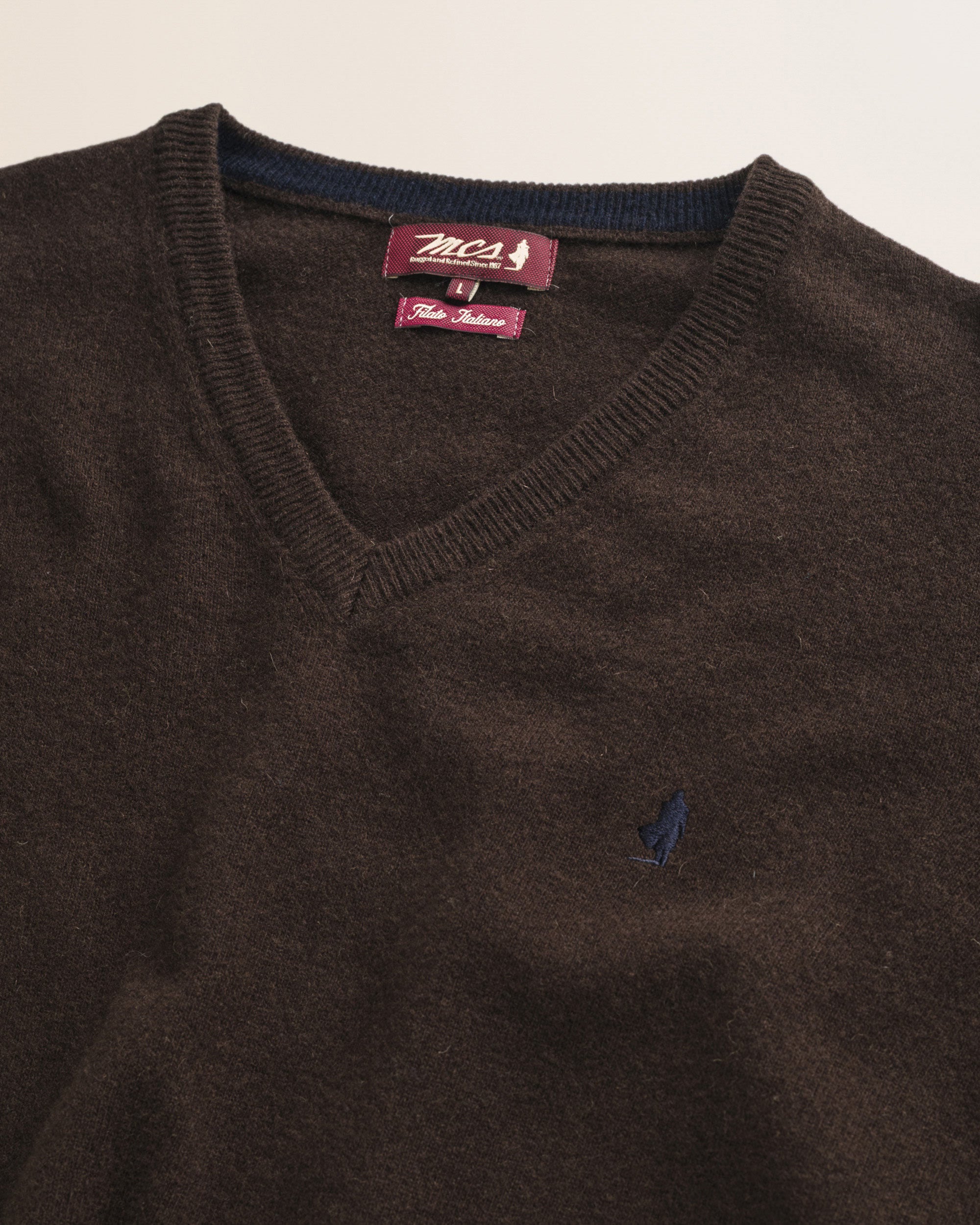 Maglia Scollo a V in Lambswool  dettaglio - Chocolate