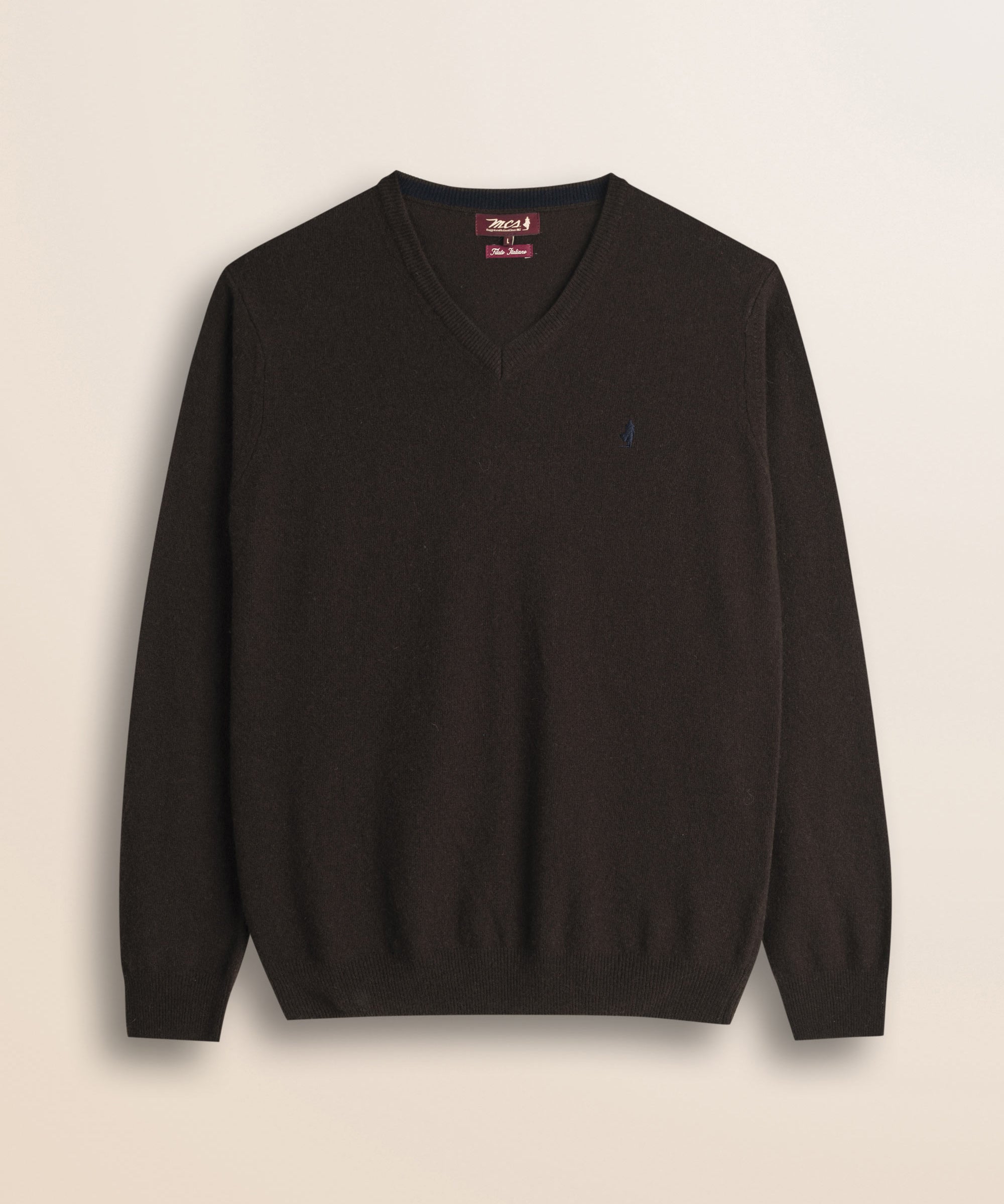 Maglia Scollo a V in Lambswool  fronte - Chocolate