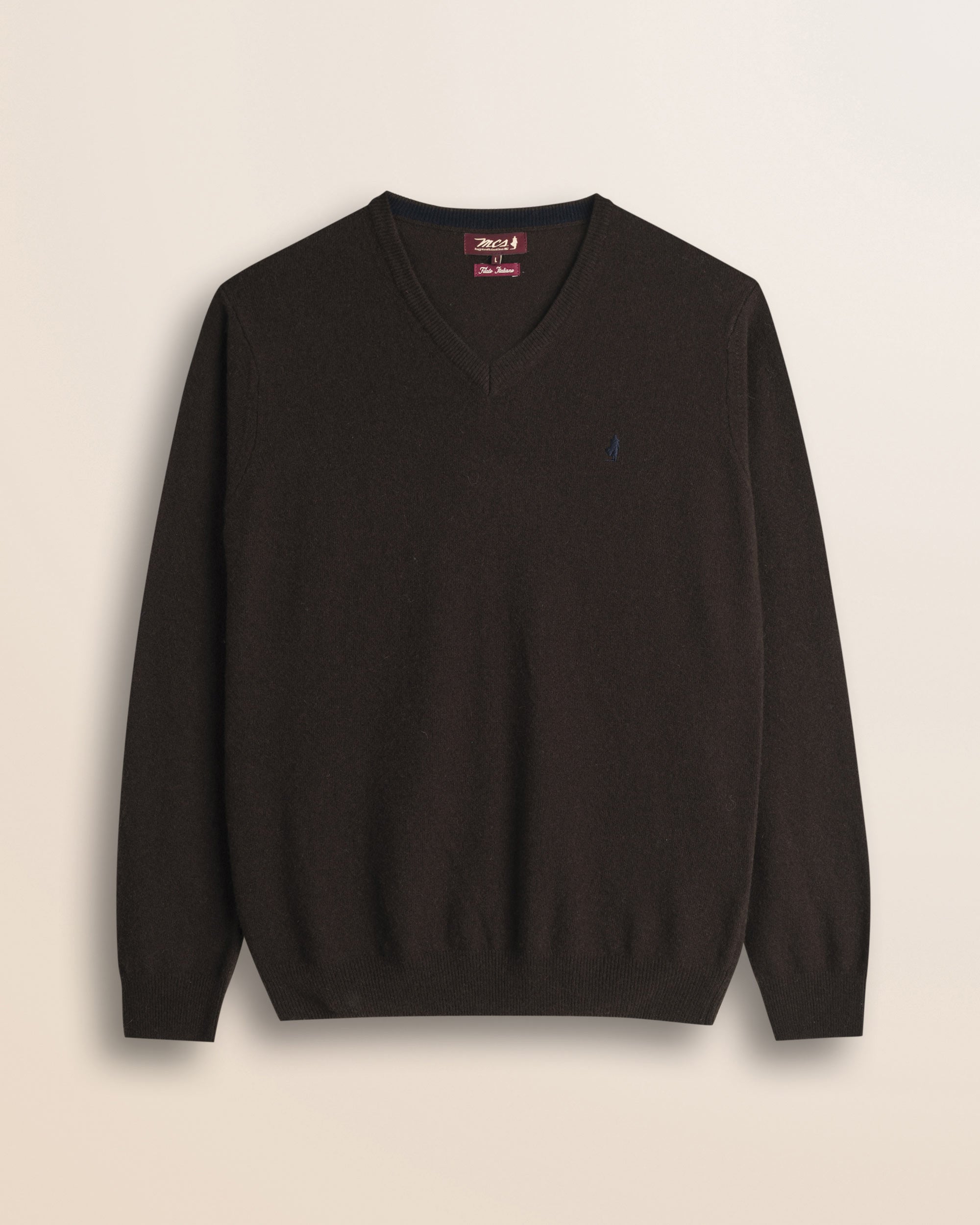 Maglia Scollo a V in Lambswool  fronte - Chocolate