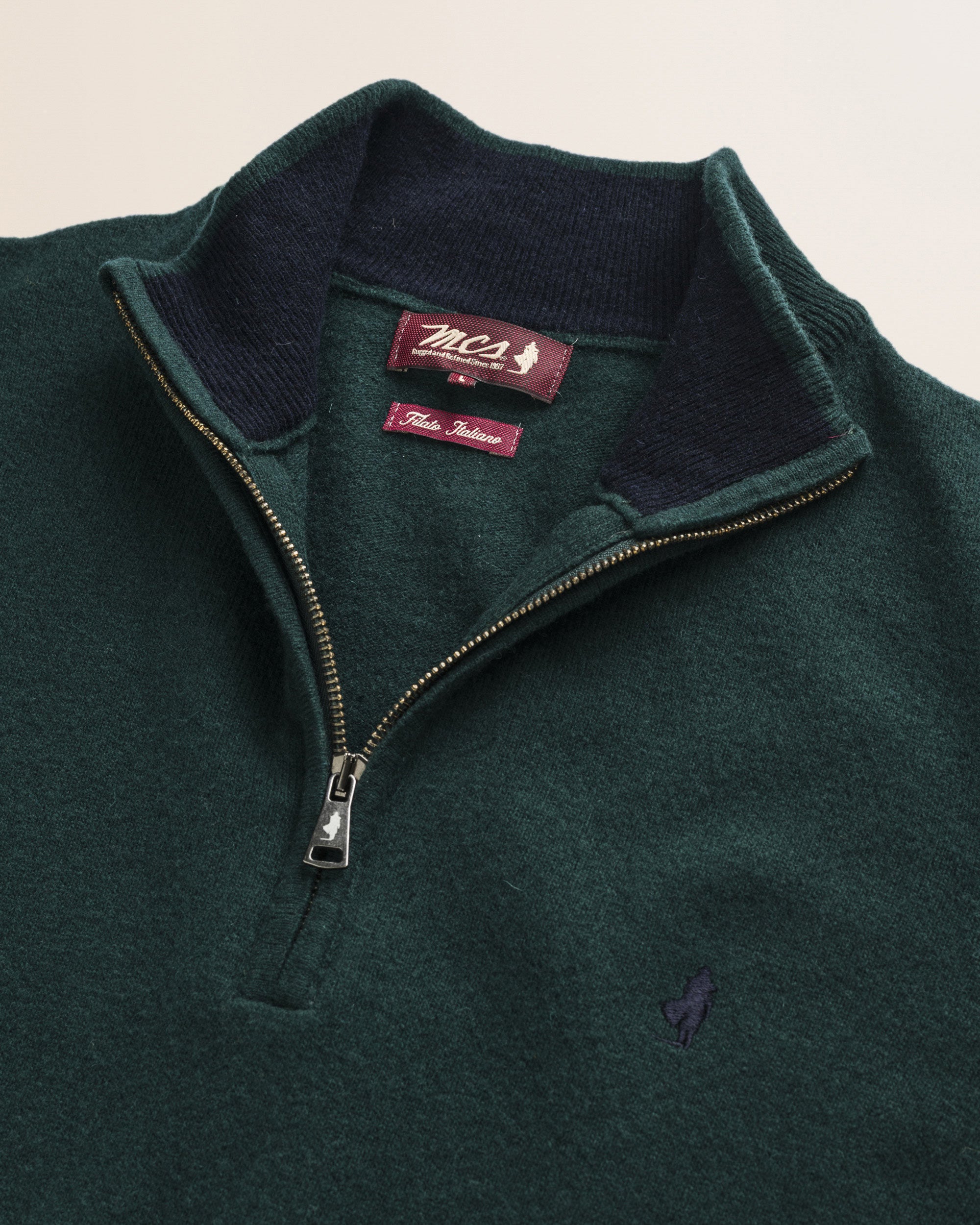 Maglia Mezza Zip in Lambswool  dettaglio - Ponderosa Pine