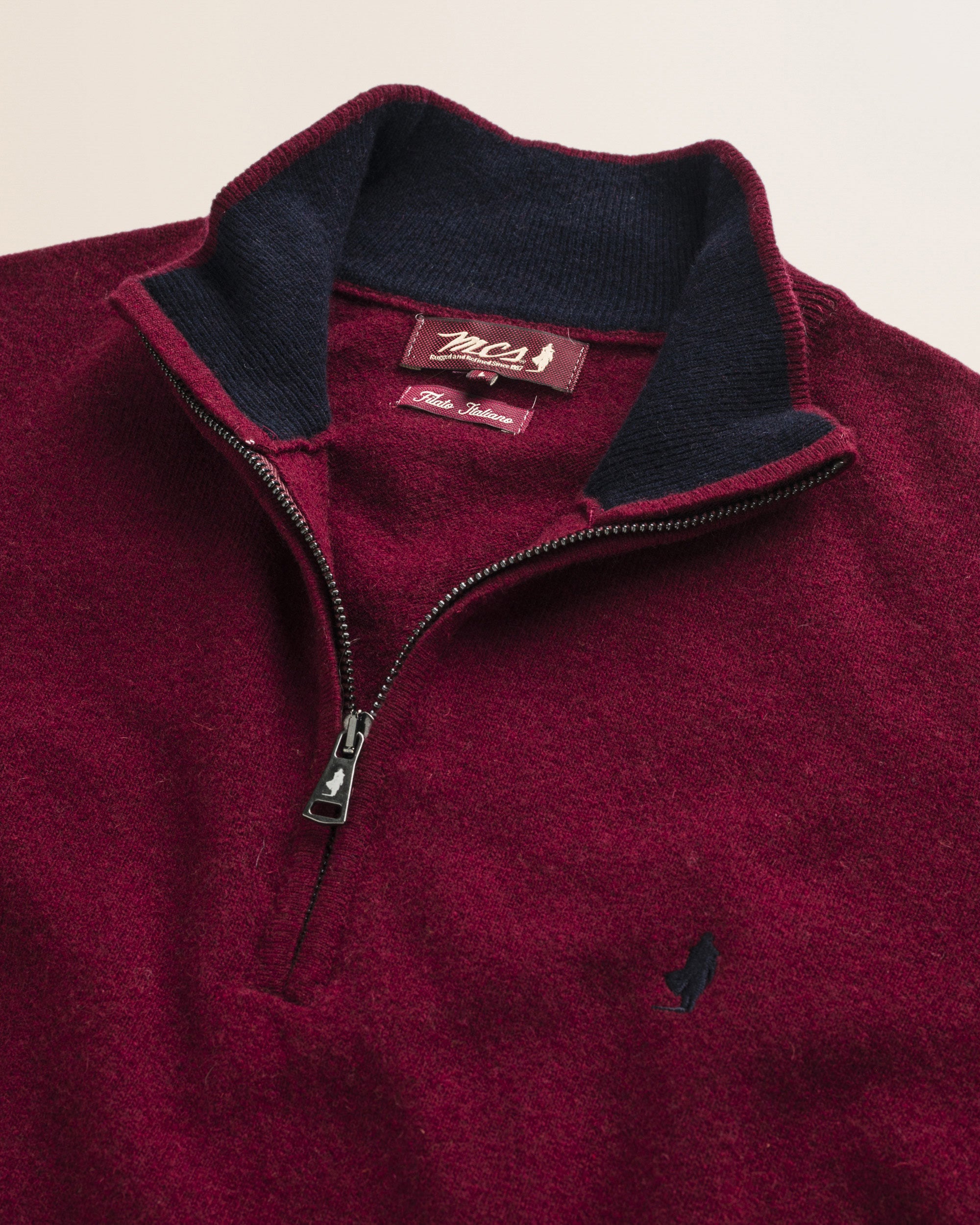 Maglia Mezza Zip in Lambswool  dettaglio - Burgundy