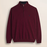 Maglia Mezza Zip in Lambswool  fronte - Burgundy