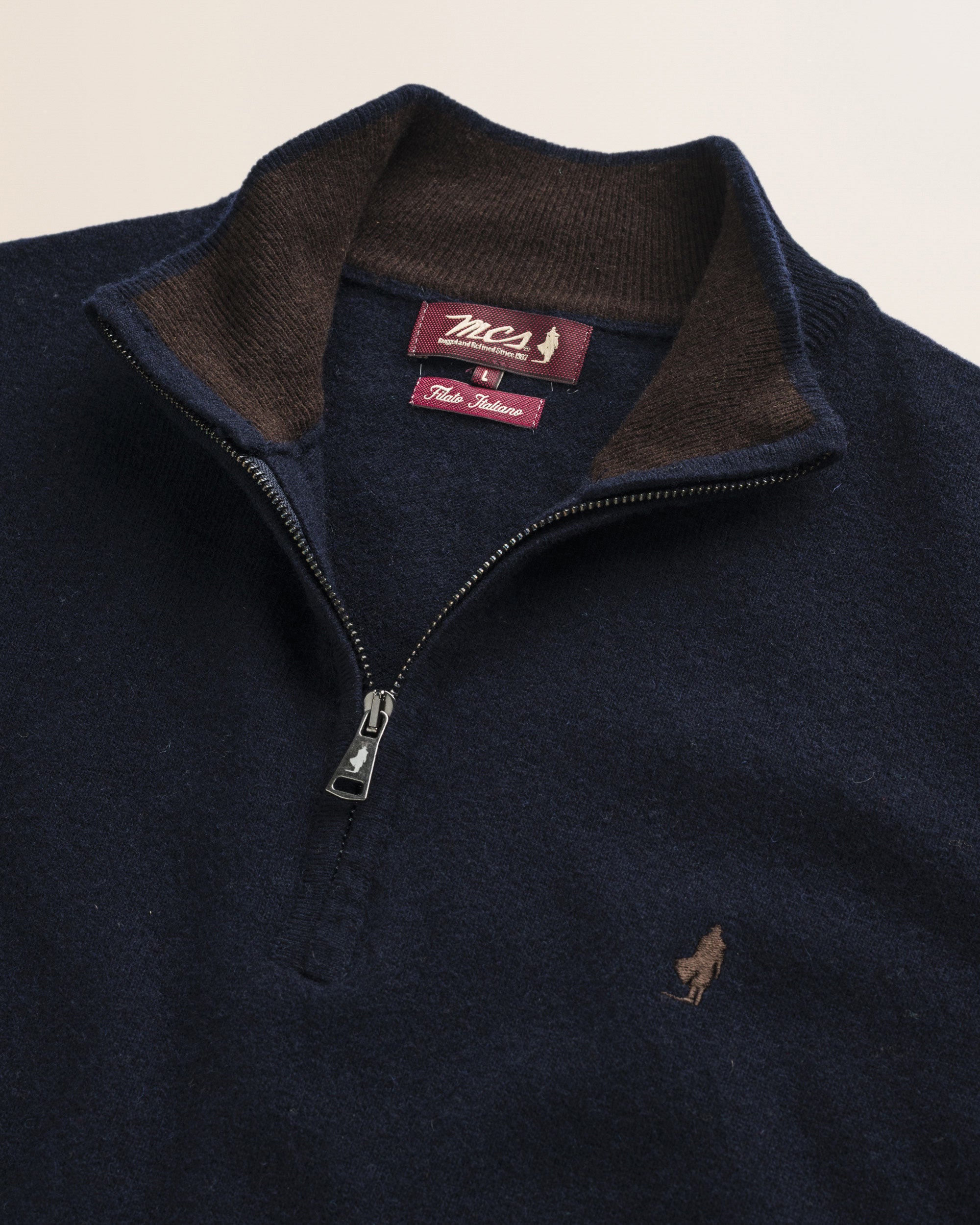 Maglia Mezza Zip in Lambswool  dettaglio - Navy Blue