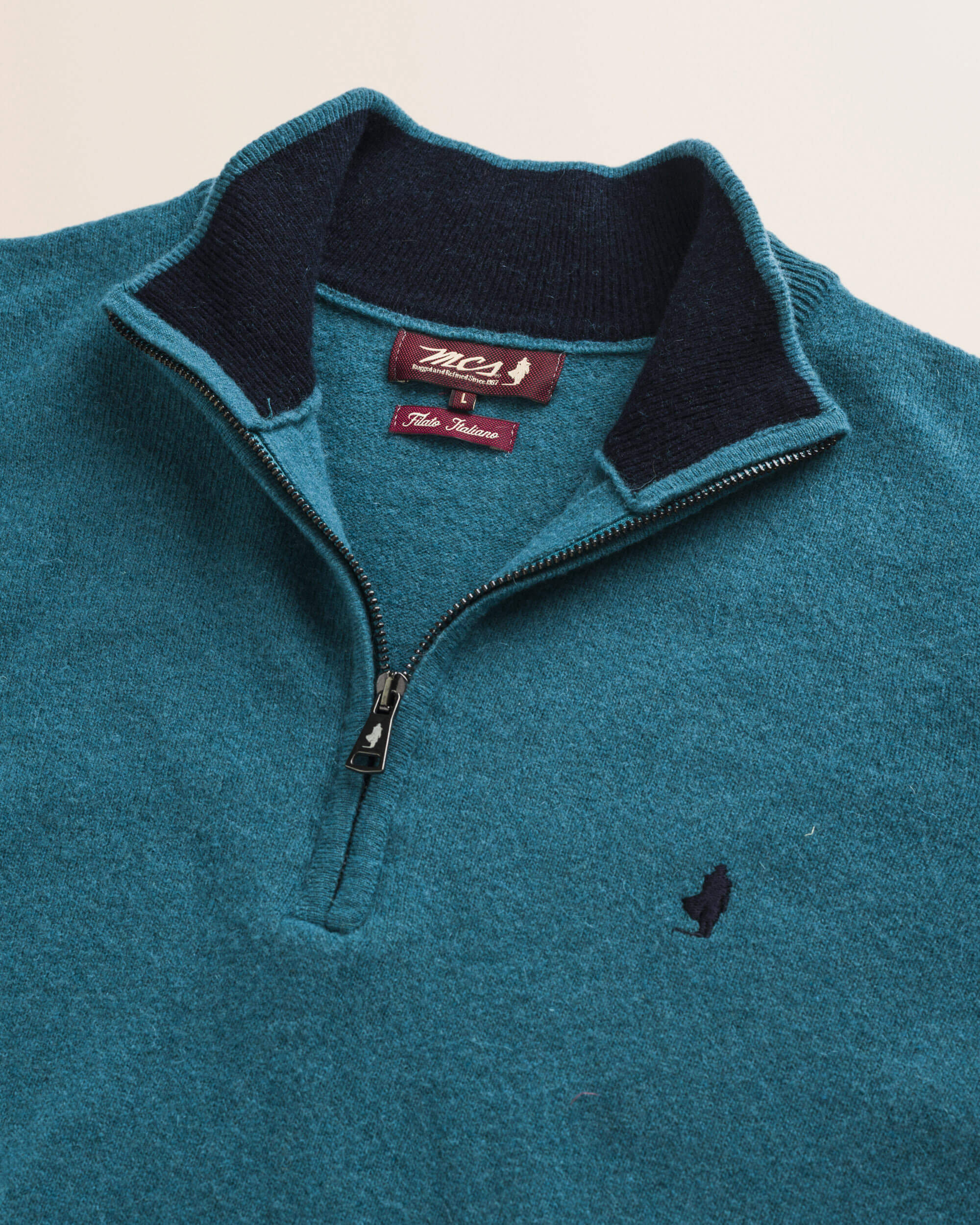 Maglia Mezza Zip in Lambswool  dettaglio - Atlantic Deep