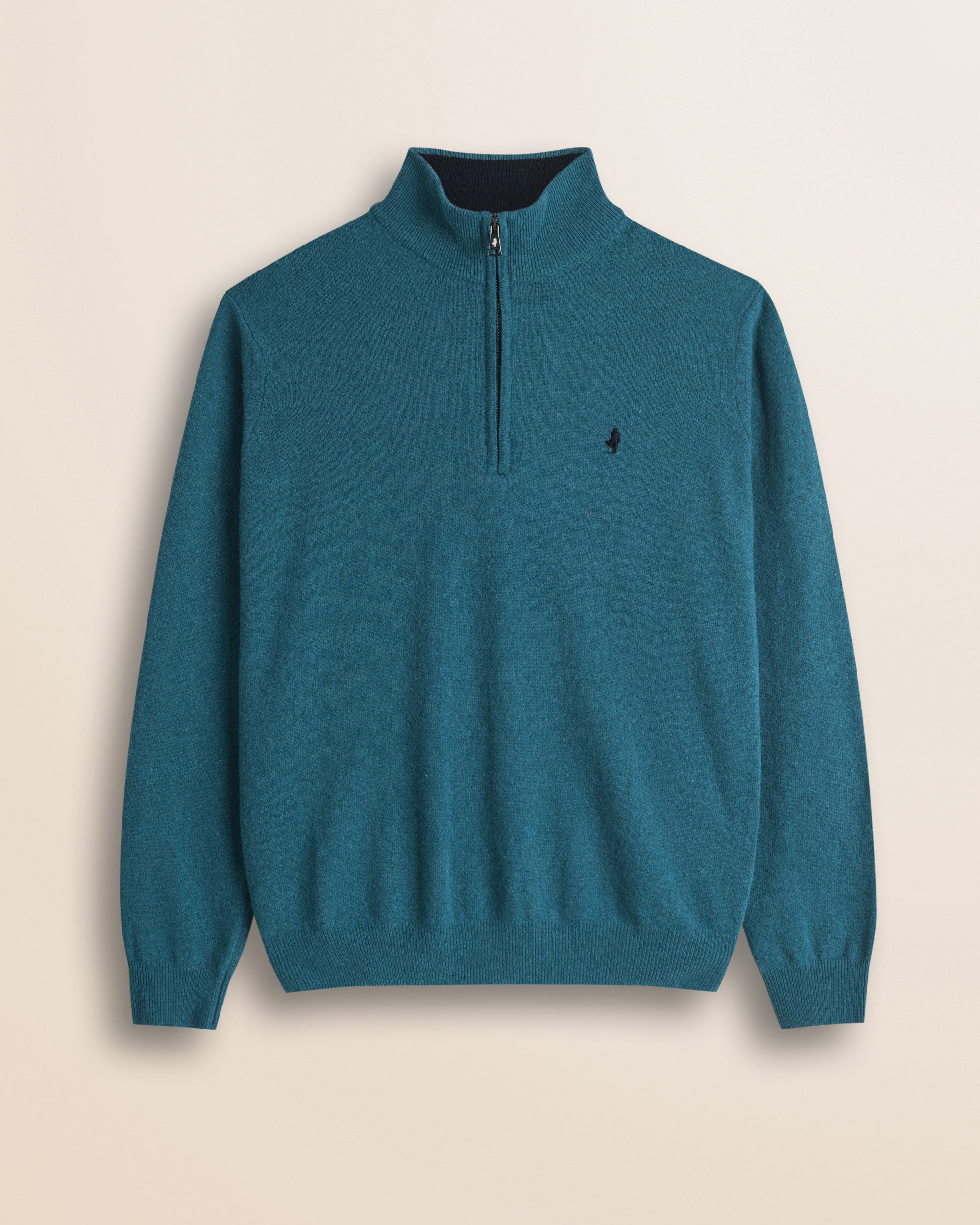 Maglia Mezza Zip in Lambswool  fronte - Atlantic Deep