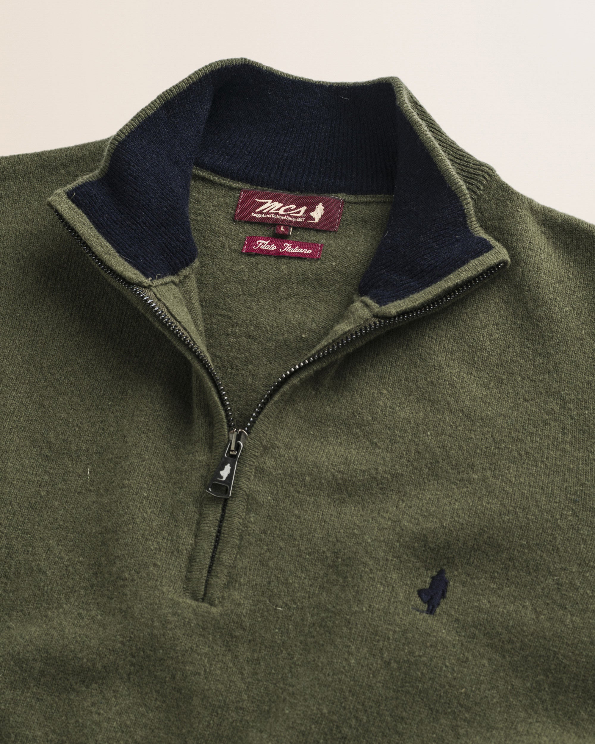 Maglia Mezza Zip in Lambswool  dettaglio - Olive Night