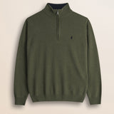 Maglia Mezza Zip in Lambswool  fronte - Olive Night