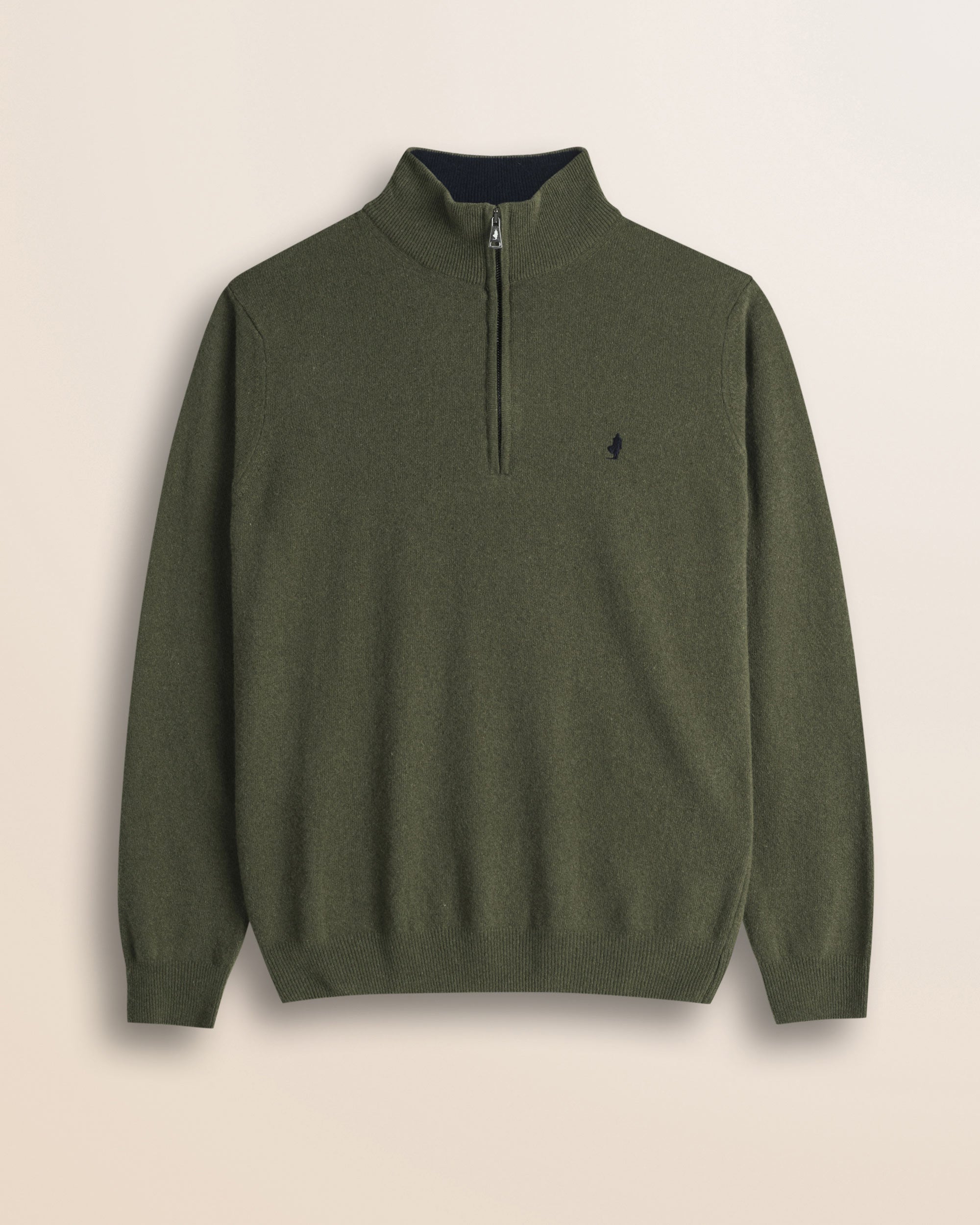 Maglia Mezza Zip in Lambswool  fronte - Olive Night