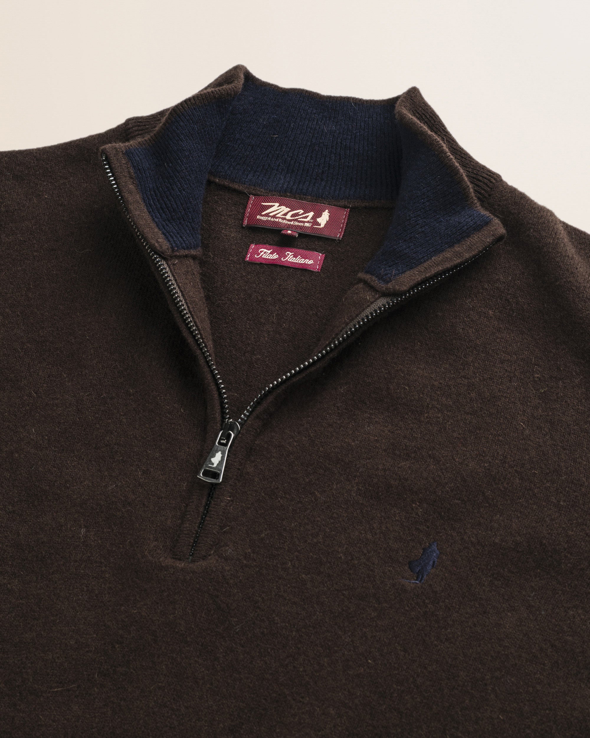 Maglia Mezza Zip in Lambswool  dettaglio - Chocolate