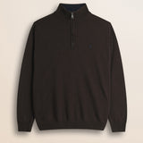 Maglia Mezza Zip in Lambswool  fronte - Chocolate