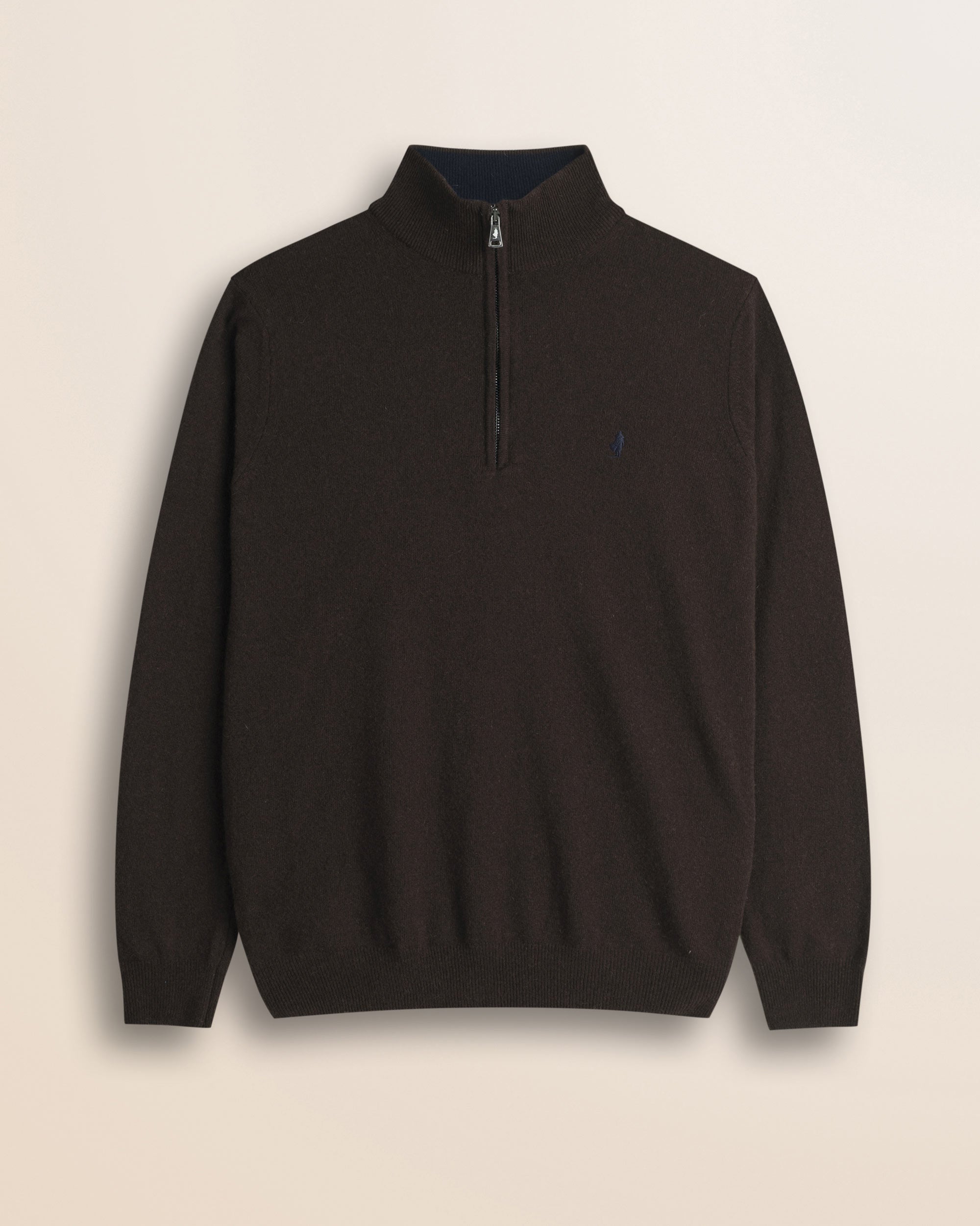 Maglia Mezza Zip in Lambswool  fronte - Chocolate