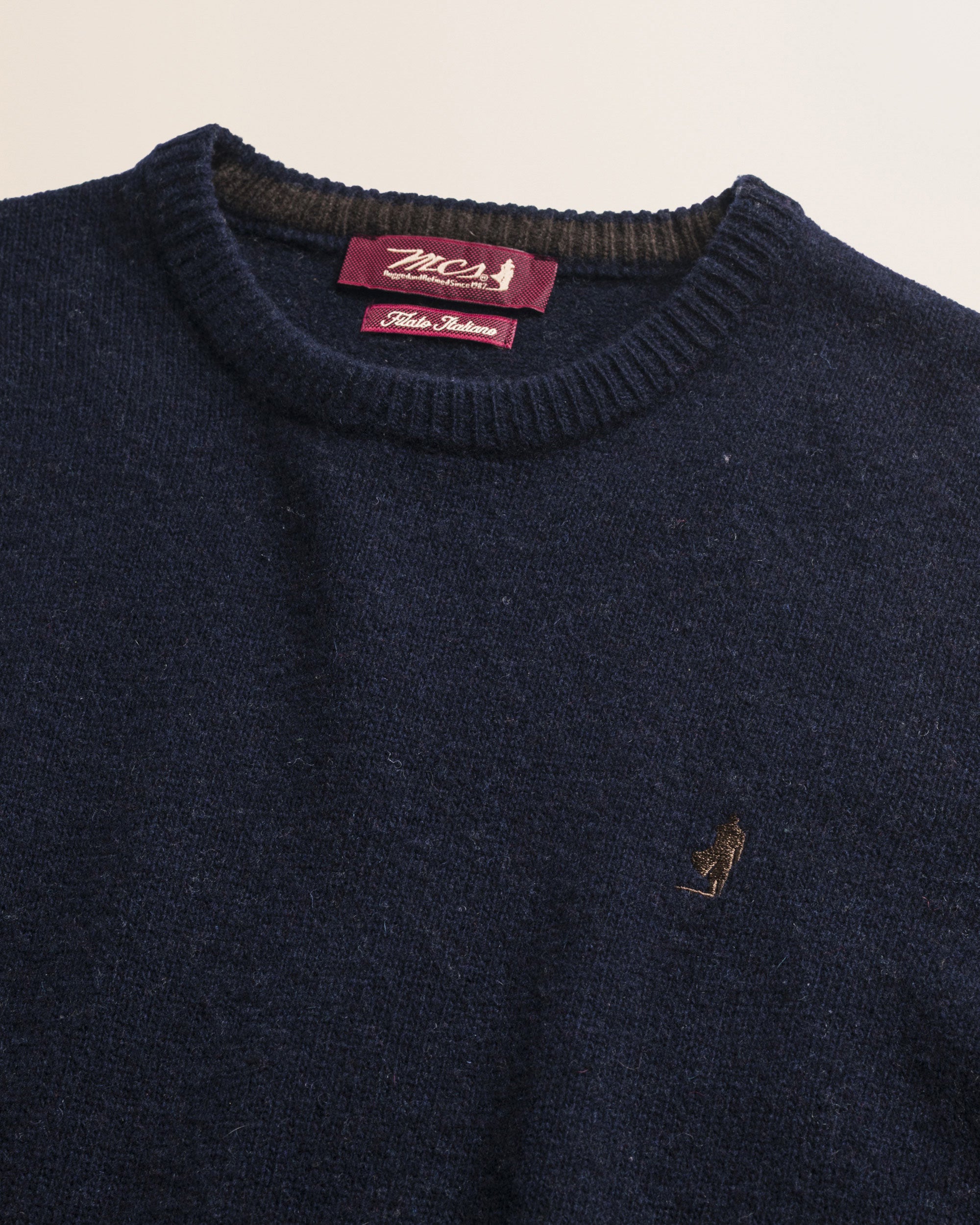 Maglione Girocollo in Lambswool  dettaglio - Navy Blue