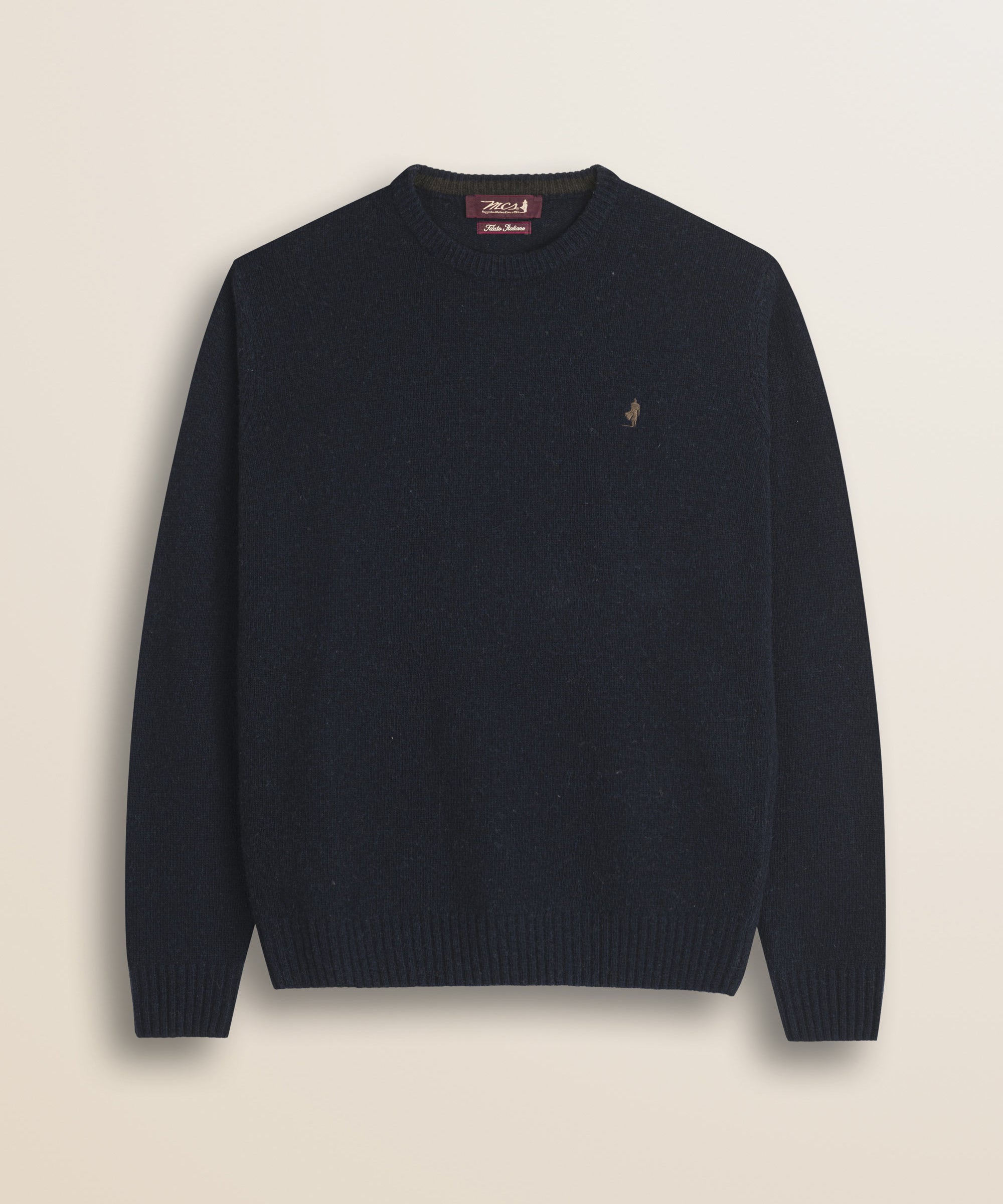 Maglione Girocollo in Lambswool  fronte - Navy Blue