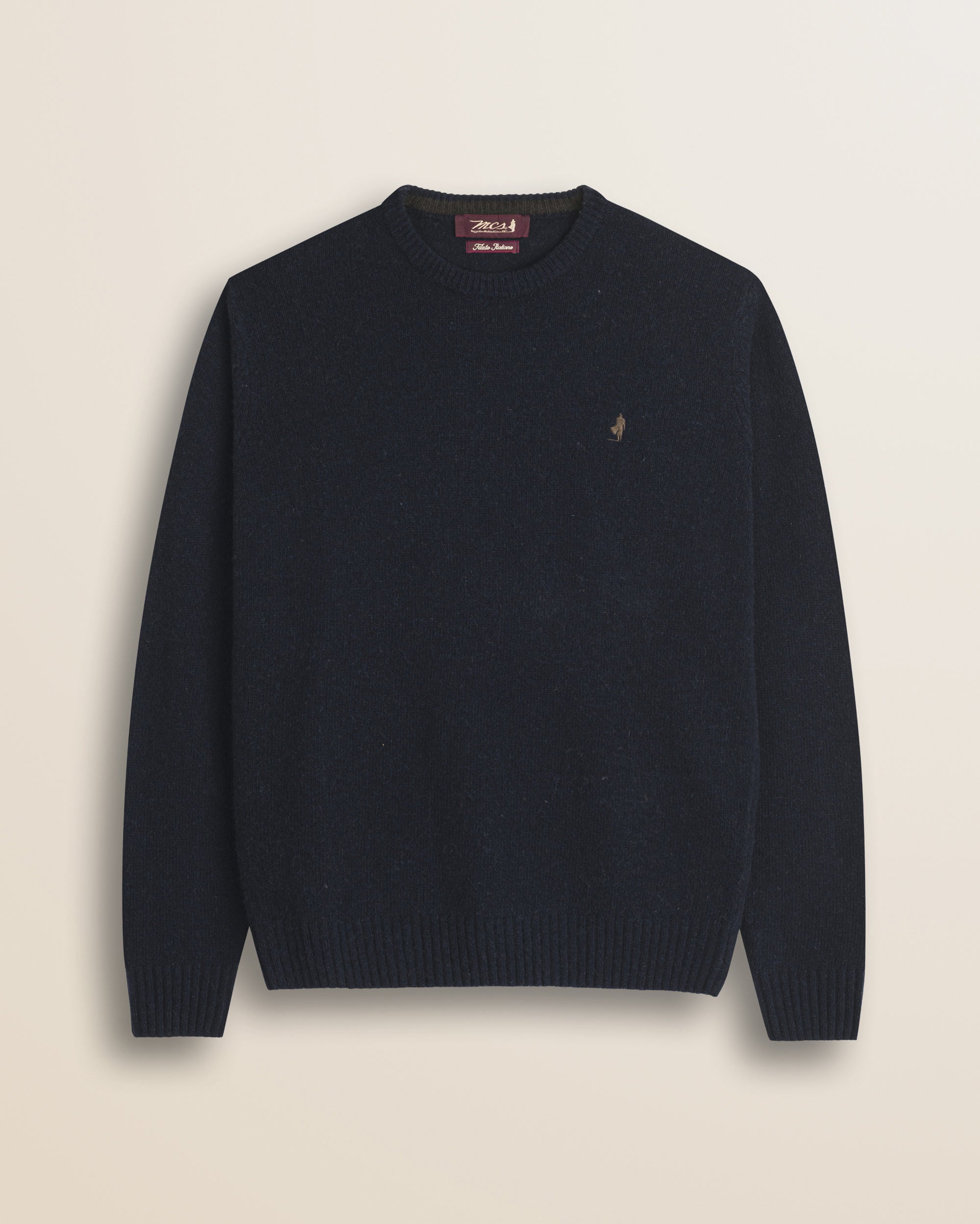 Maglione Girocollo in Lambswool  fronte - Navy Blue