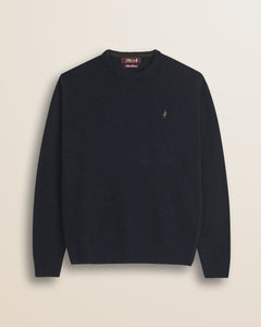 Maglione Girocollo in Lambswool  fronte - Navy Blue