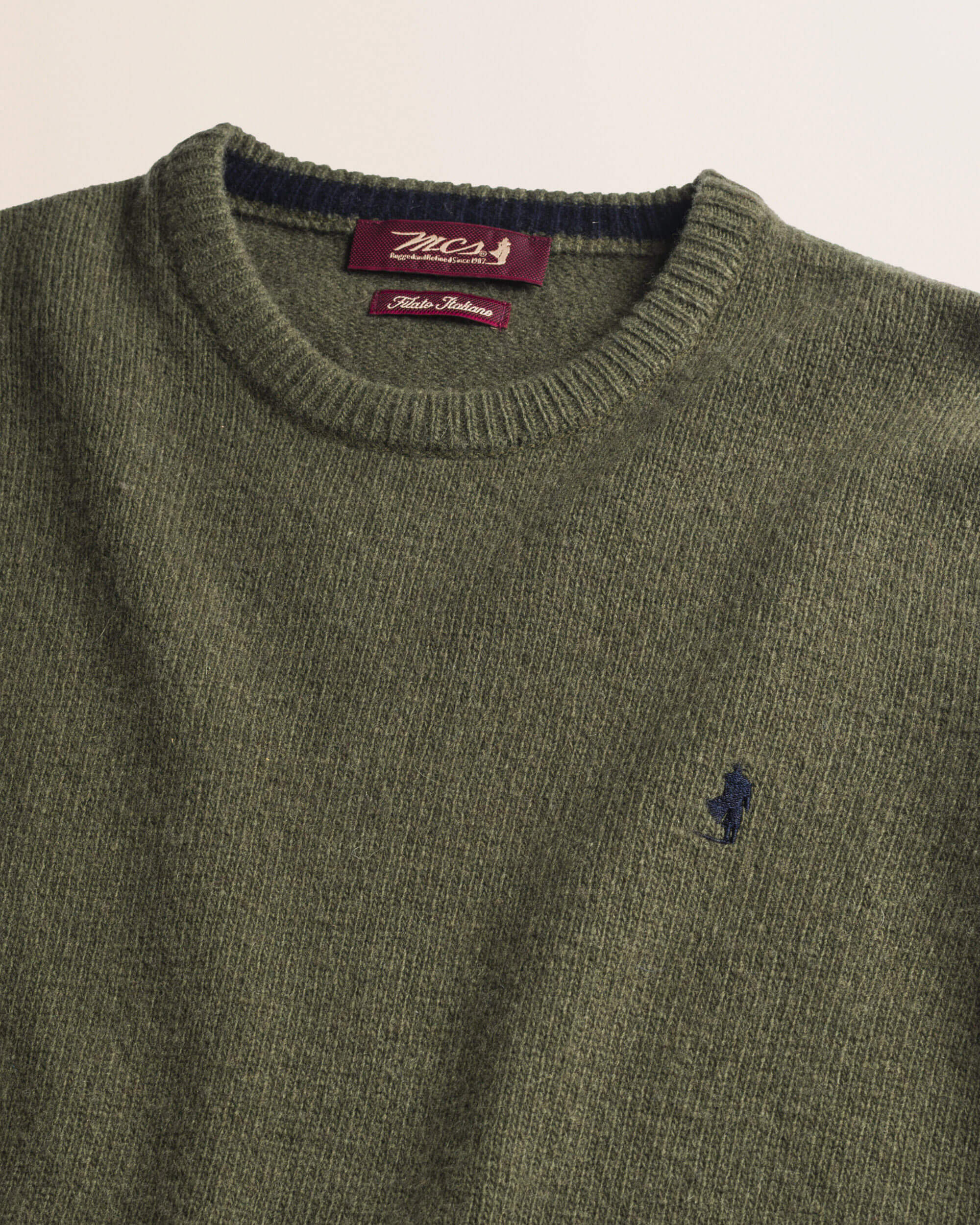 Maglione Girocollo in Lambswool  dettaglio - Olive Night
