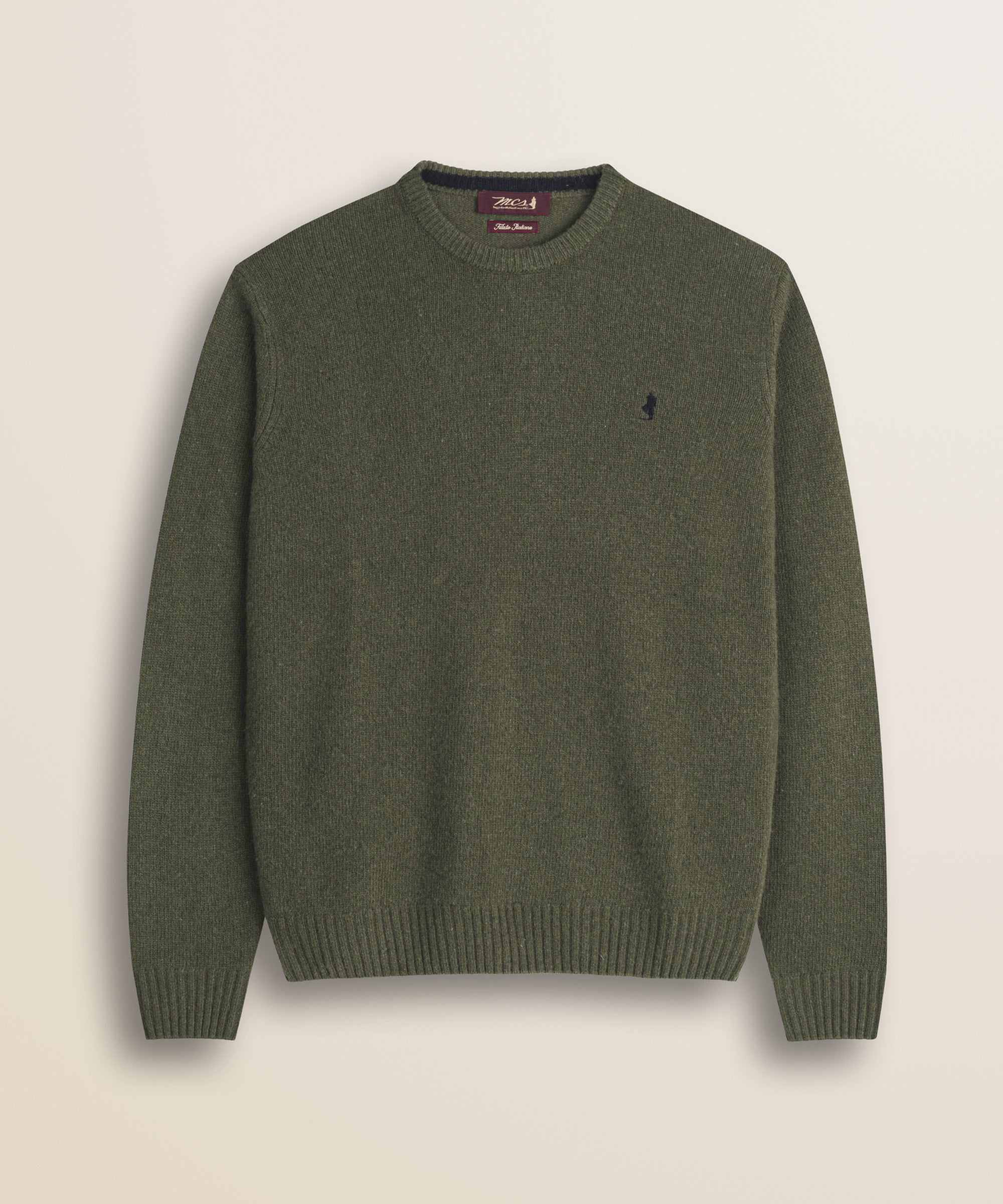 Maglione Girocollo in Lambswool  fronte - Olive Night