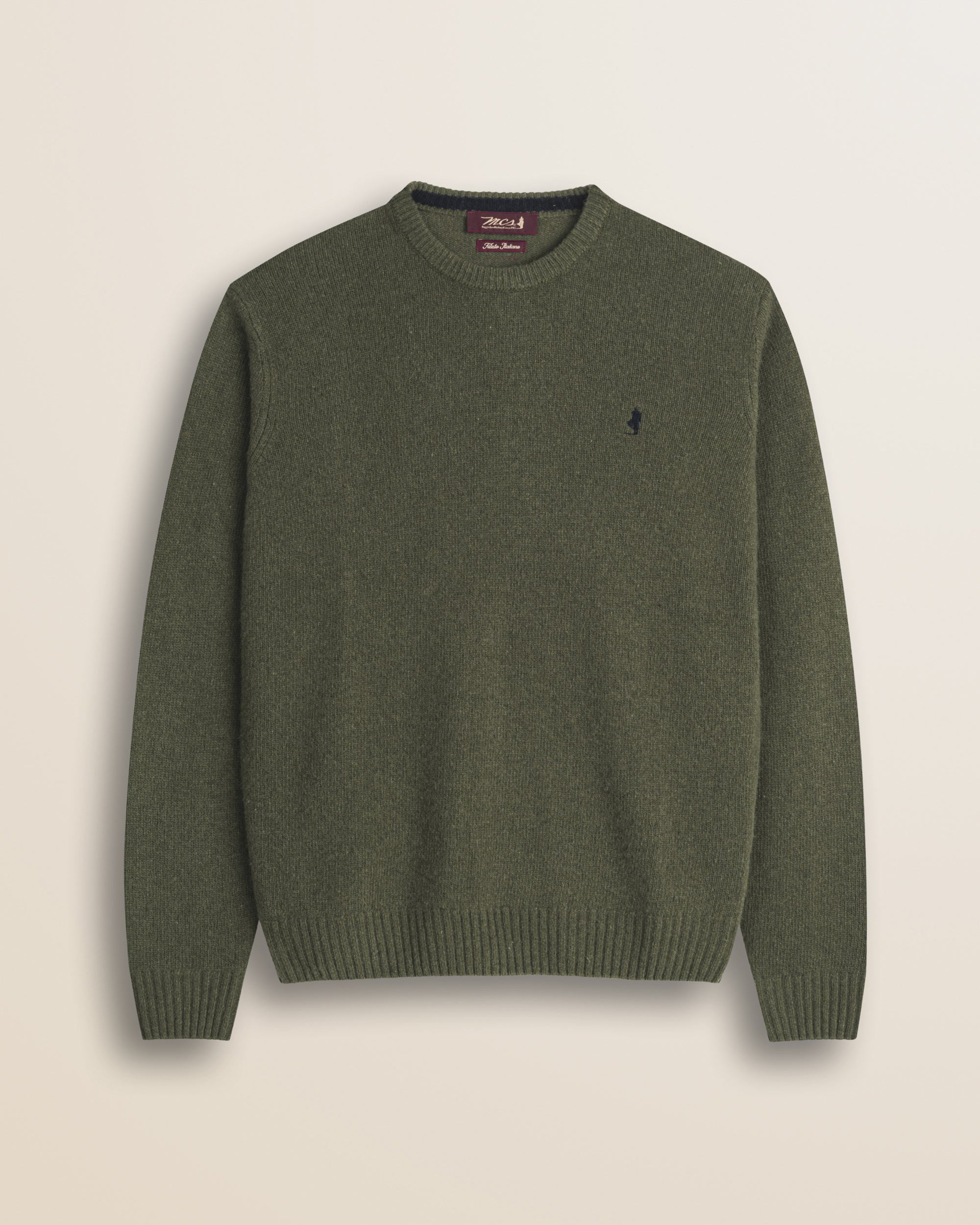 Maglione Girocollo in Lambswool  fronte - Olive Night