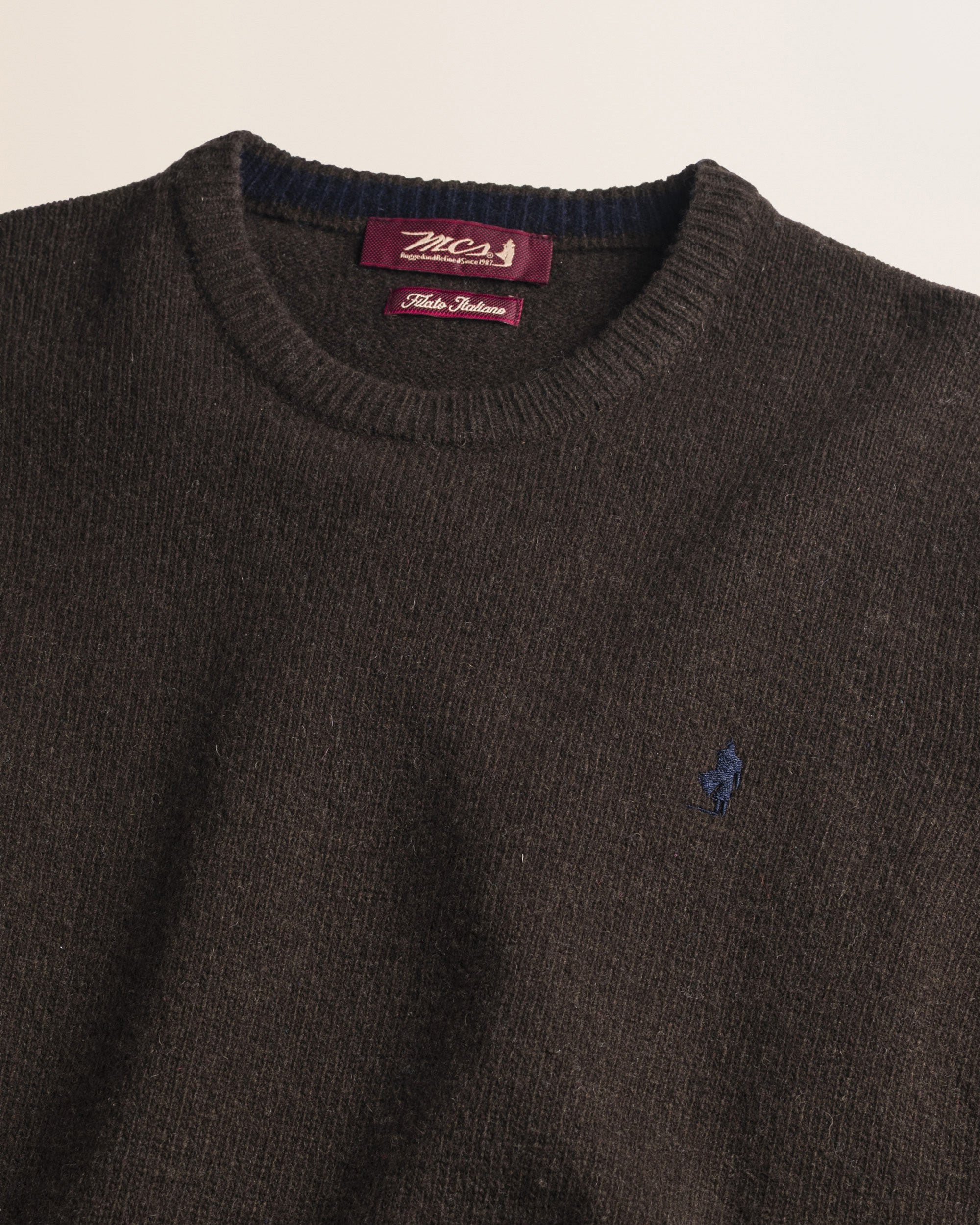 Maglione Girocollo in Lambswool  dettaglio - Chocolate
