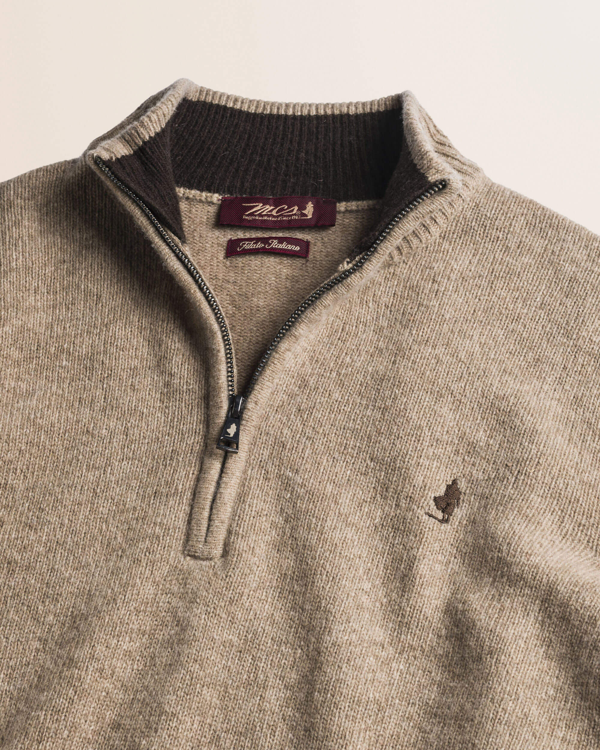 Maglione Mezza Zip in Lambswool  dettaglio - Sand