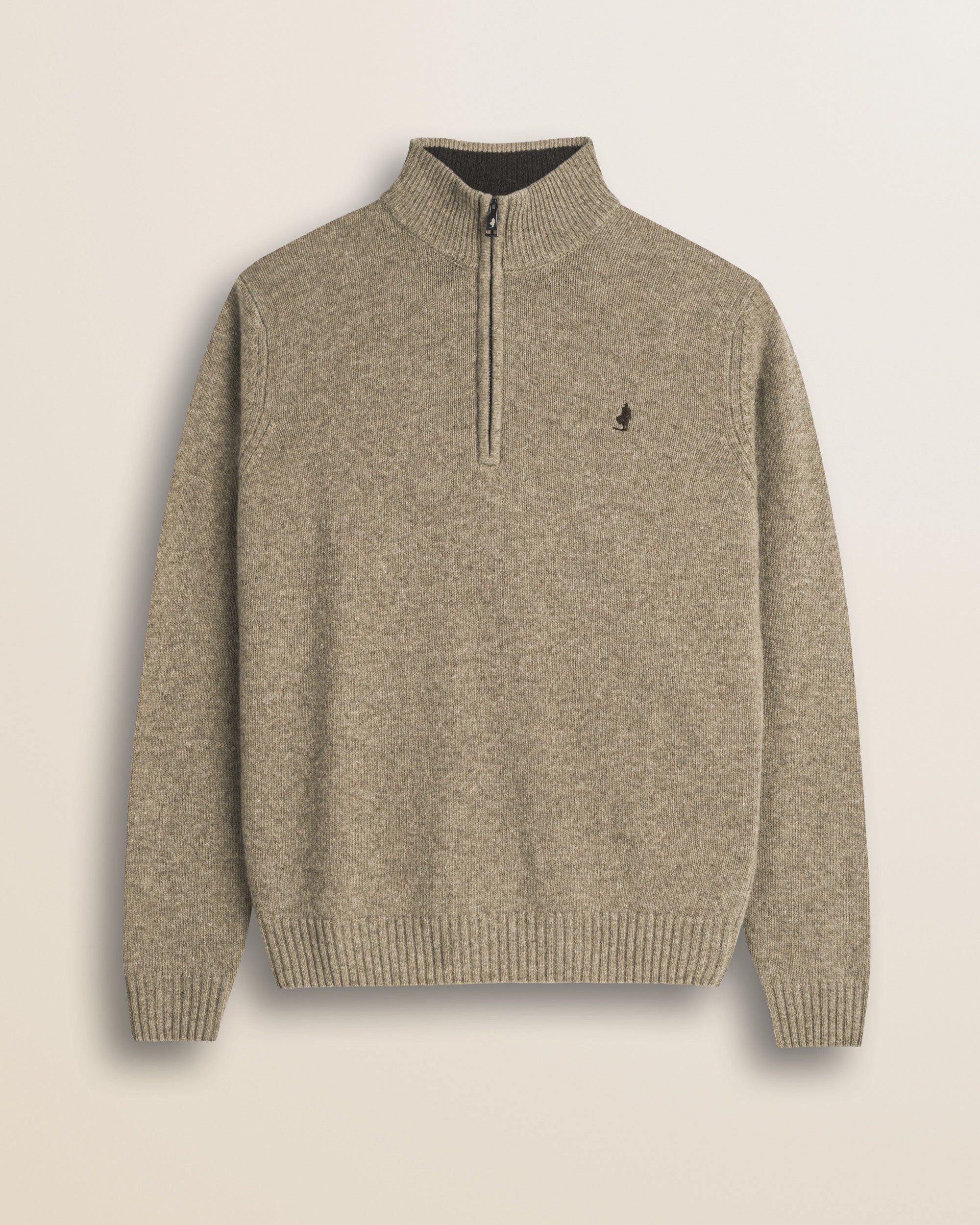Maglione Mezza Zip in Lambswool  fronte - Sand