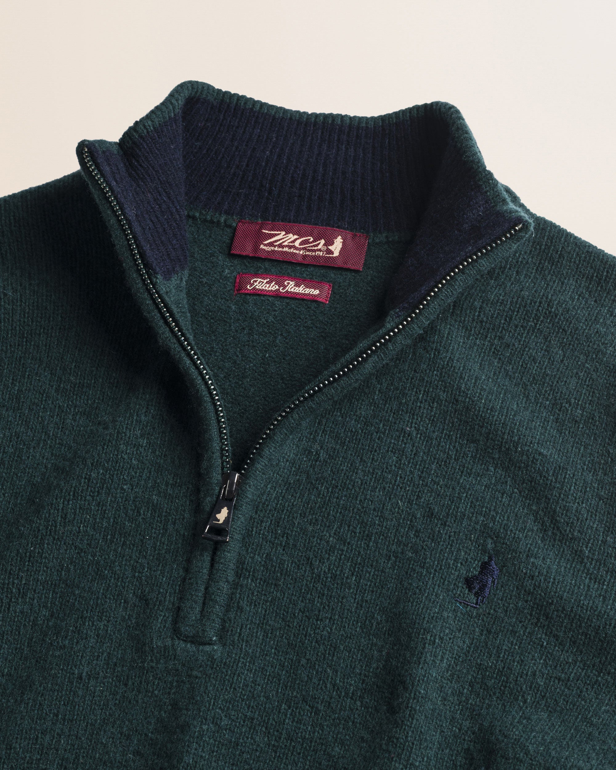 Maglione Mezza Zip in Lambswool  dettaglio - Ponderosa Pine