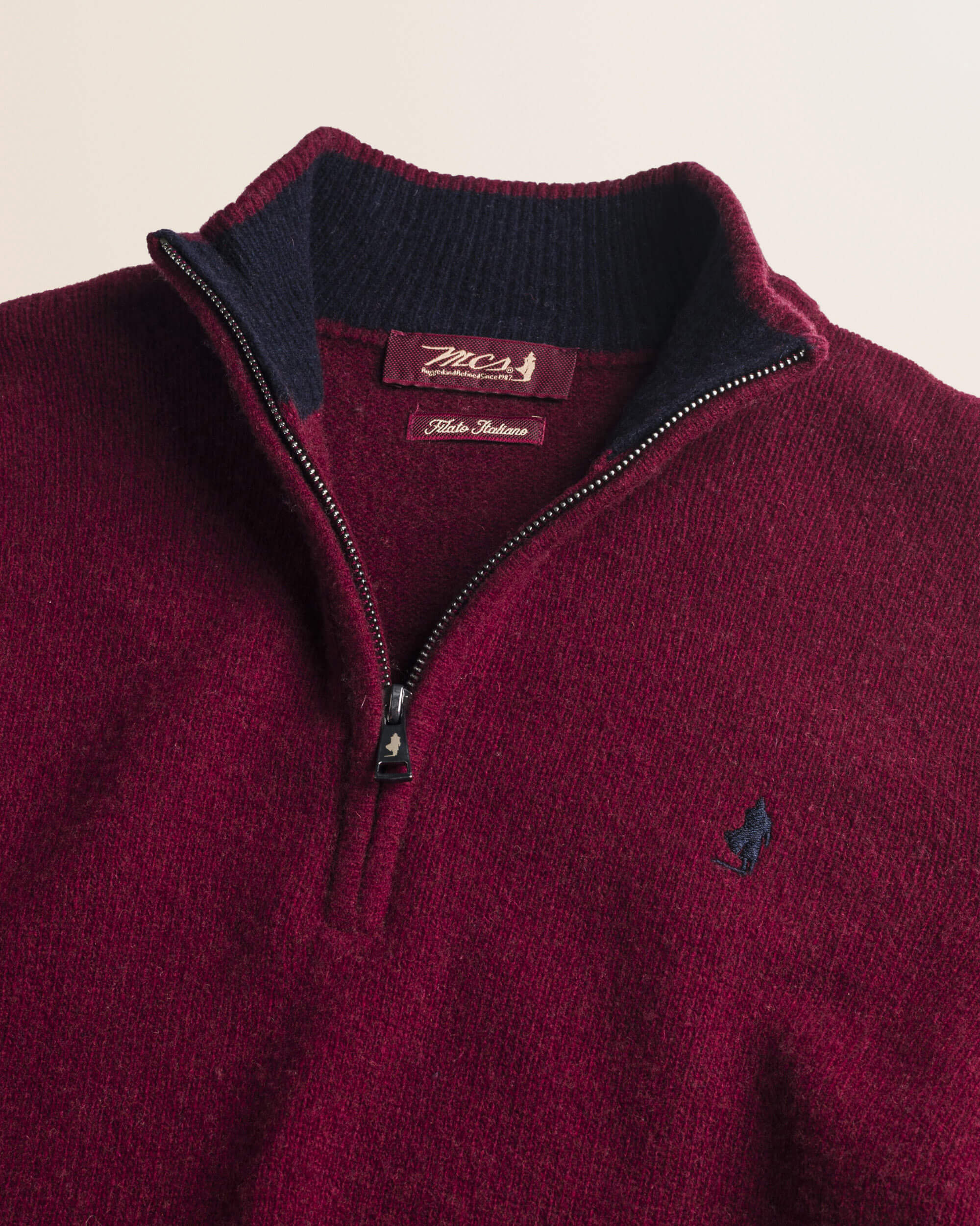 Maglione Mezza Zip in Lambswool  dettaglio - Burgundy