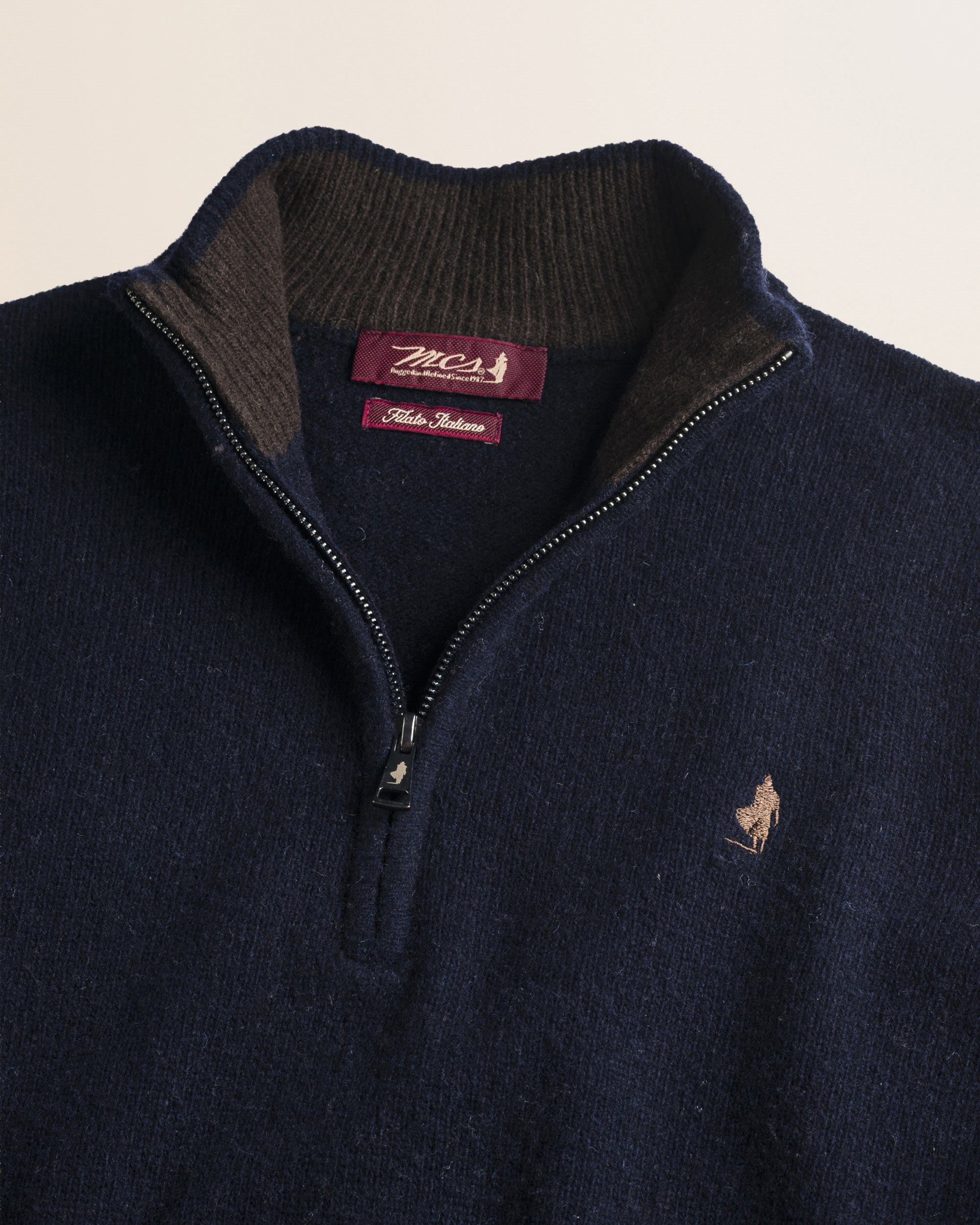 Maglione Mezza Zip in Lambswool  dettaglio - Navy Blue