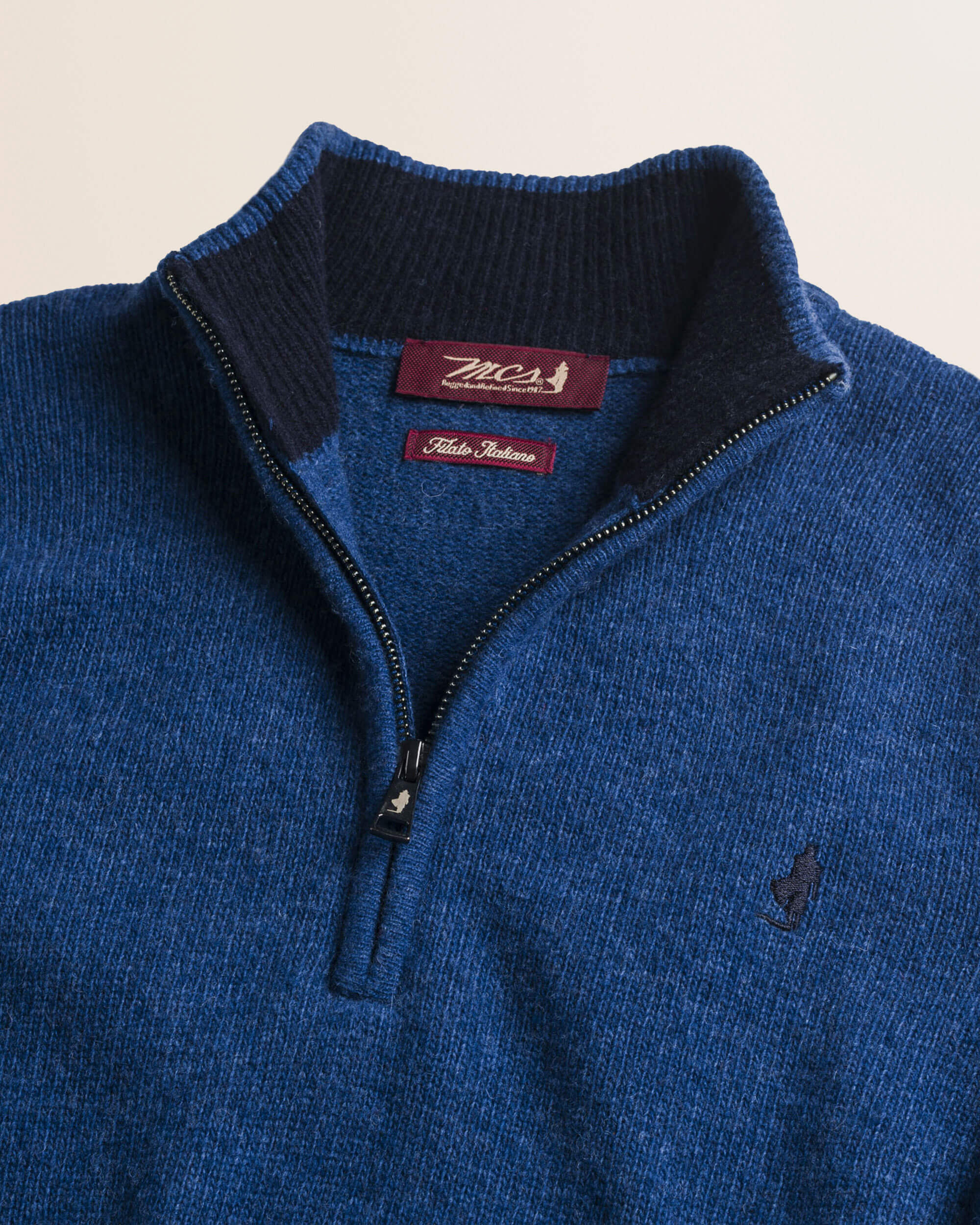 Maglione Mezza Zip in Lambswool  dettaglio - Medium Blue