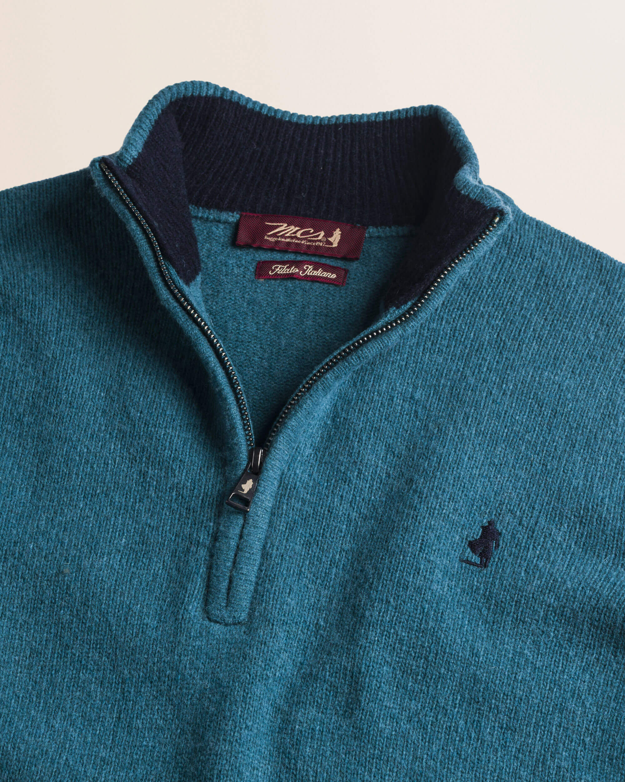 Maglione Mezza Zip in Lambswool  dettaglio - Atlantic Deep