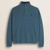 Maglione Mezza Zip in Lambswool  fronte - Atlantic Deep