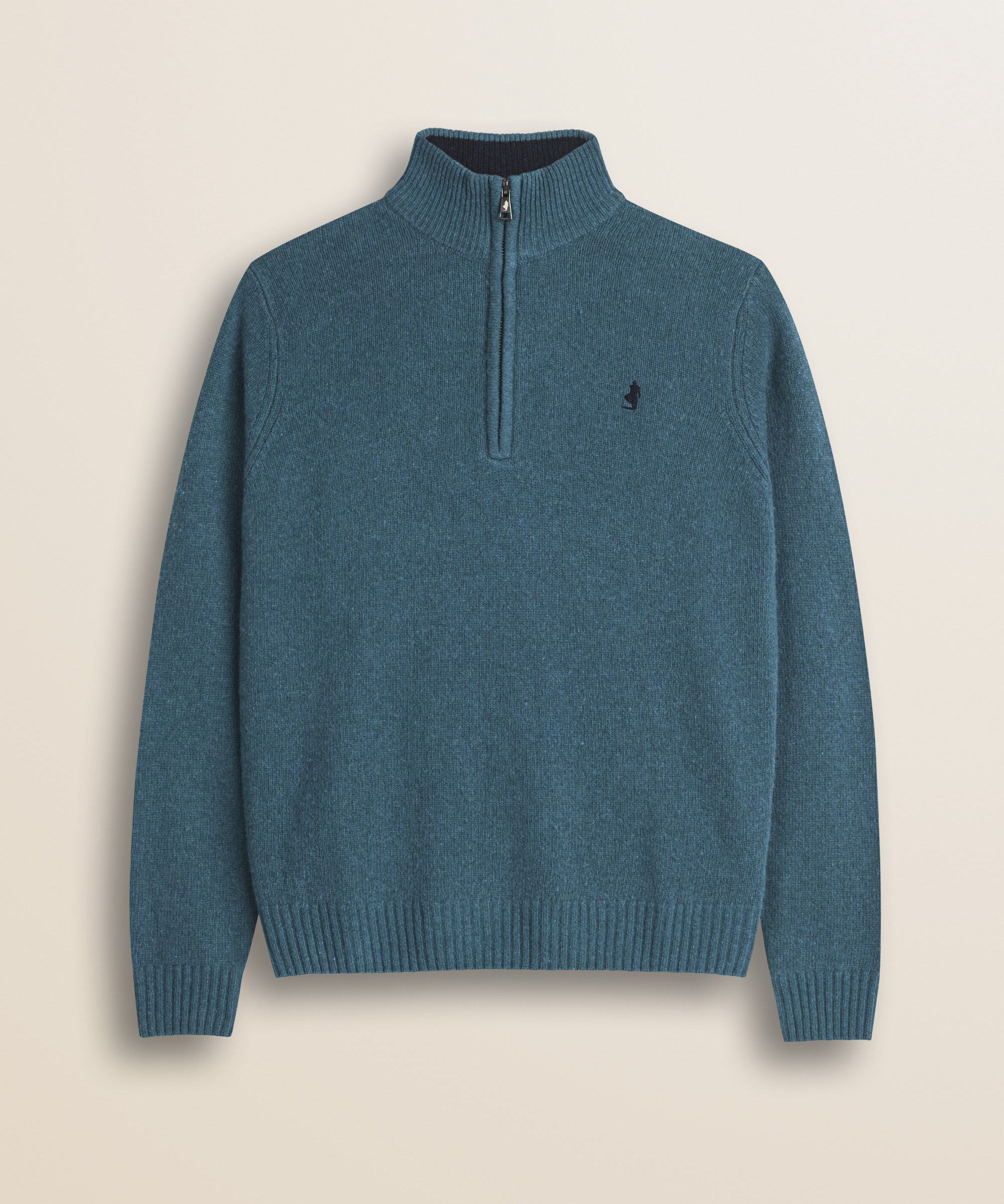 Maglione Mezza Zip in Lambswool  fronte - Atlantic Deep