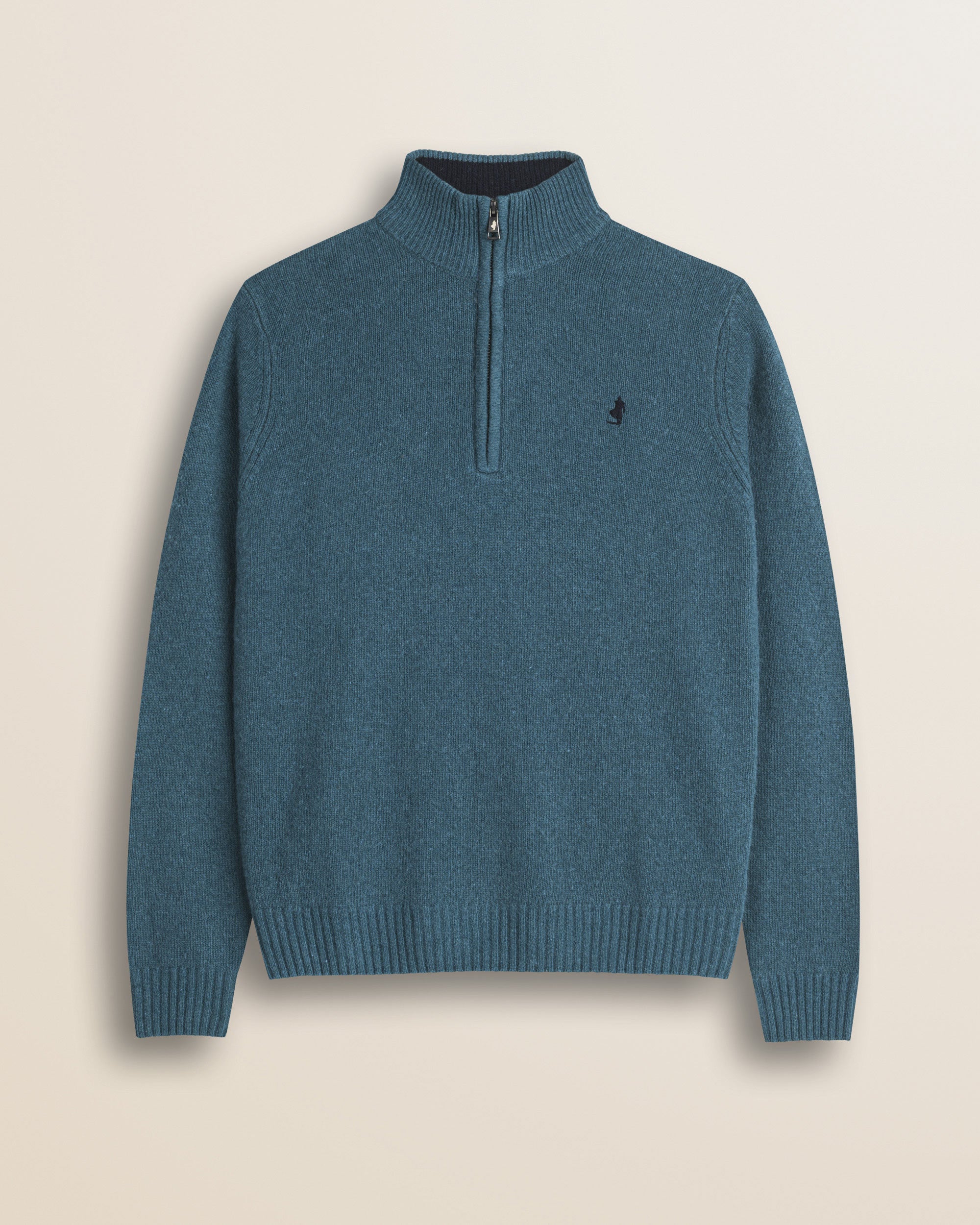 Maglione Mezza Zip in Lambswool  fronte - Atlantic Deep