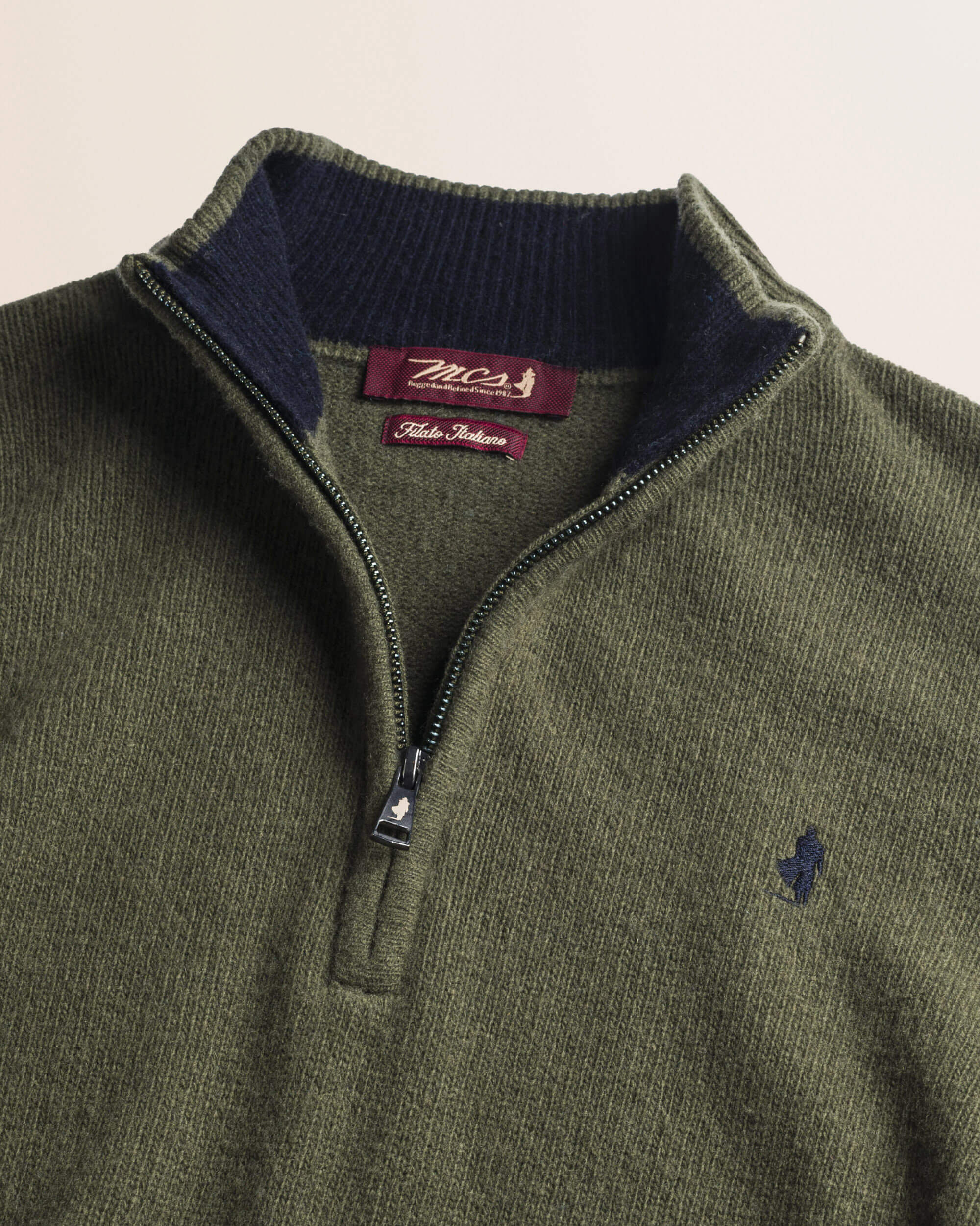 Maglione Mezza Zip in Lambswool  dettaglio - Olive Night
