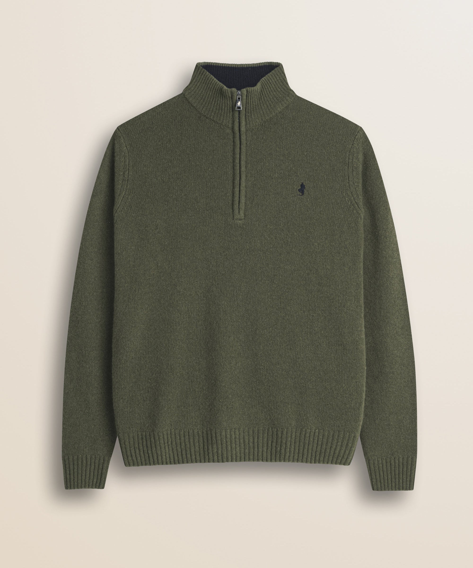 Maglione Mezza Zip in Lambswool  fronte - Olive Night