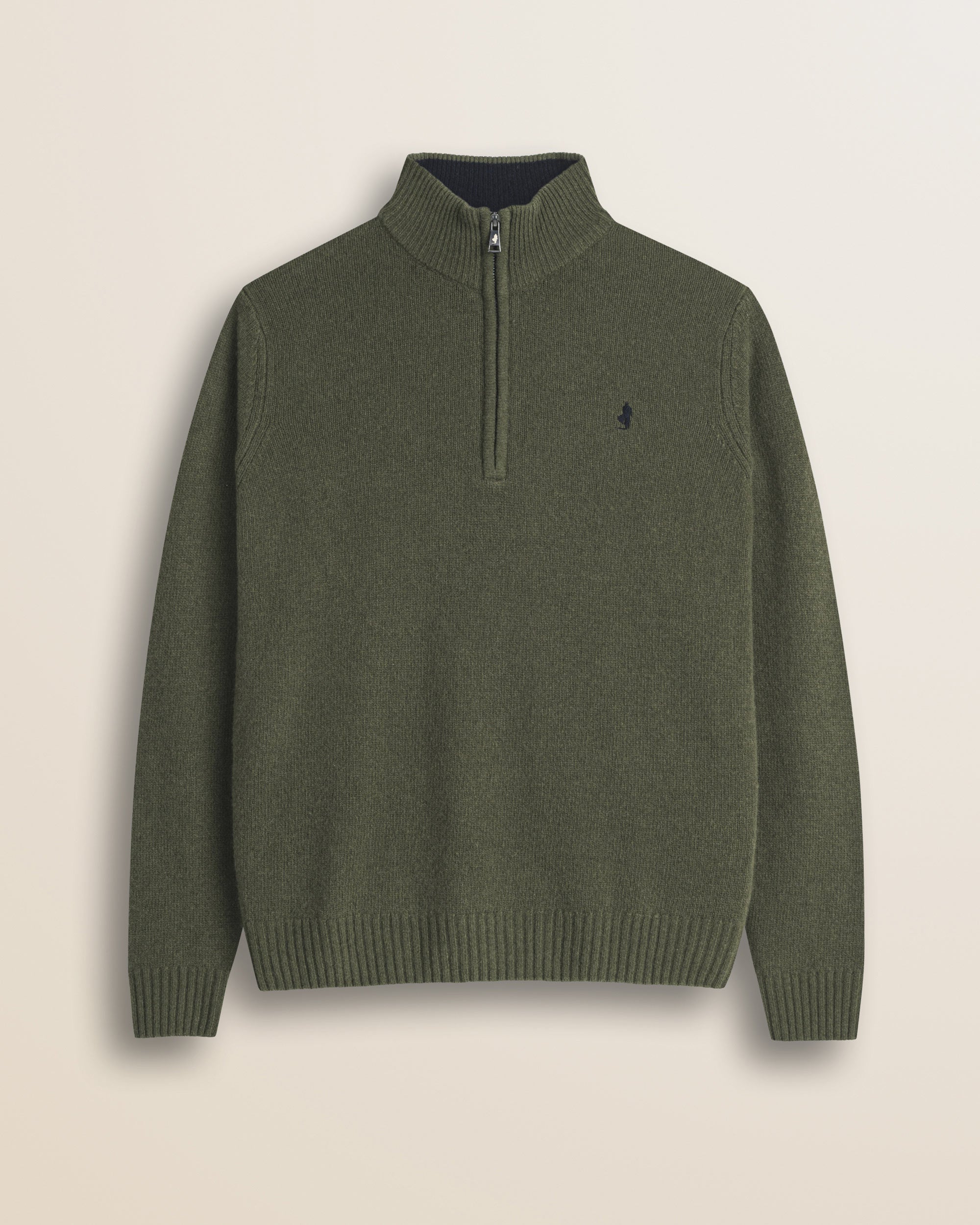 Maglione Mezza Zip in Lambswool  fronte - Olive Night
